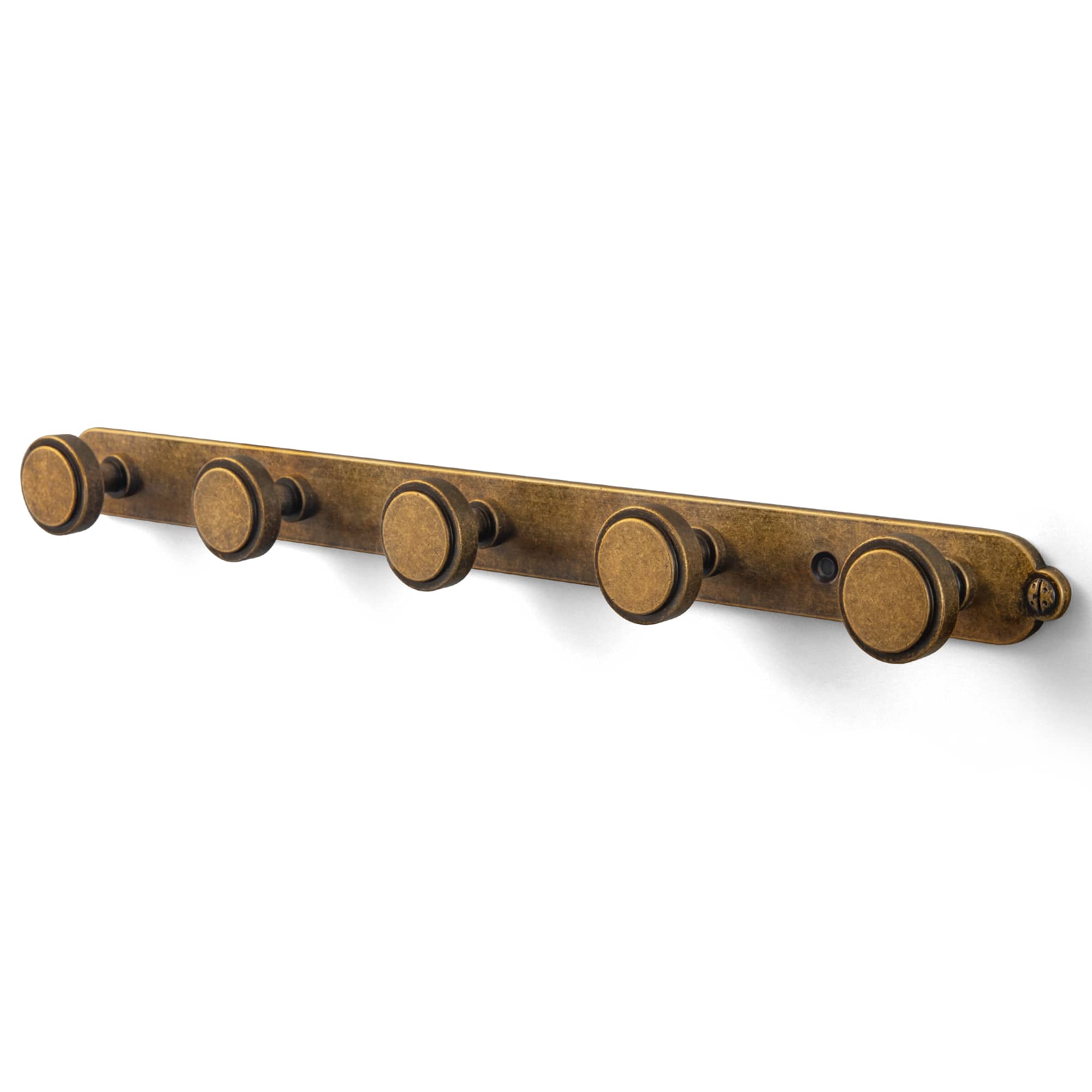 Goo-Ki Antique Brass / H013 / 5 Minimalist Round Knob Zinc Alloy Coat Hook Rail, Wall Mounted Robe Hanger for Coats, Towels & Accessories