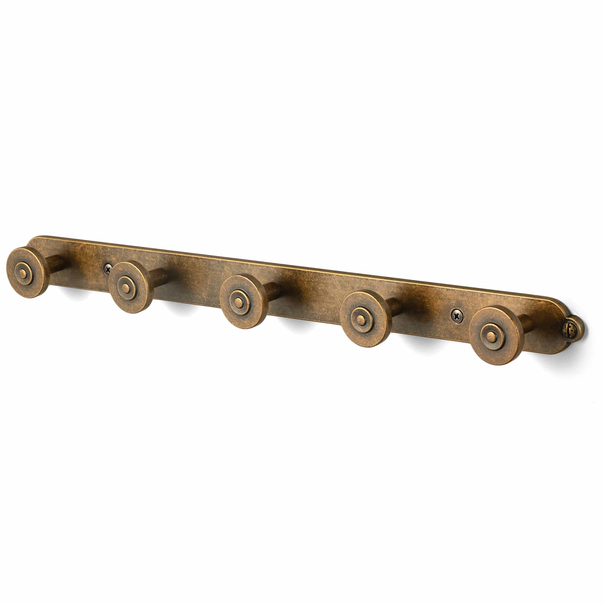 Goo-Ki Antique Brass / H013 / 5 Zinc Alloy Wall-Mounted Coat Hooks Decorative Multi-Hook Rail with Round Knobs Heavy-Duty Hanger Rail for Entryway, Bathroom & Bedroom