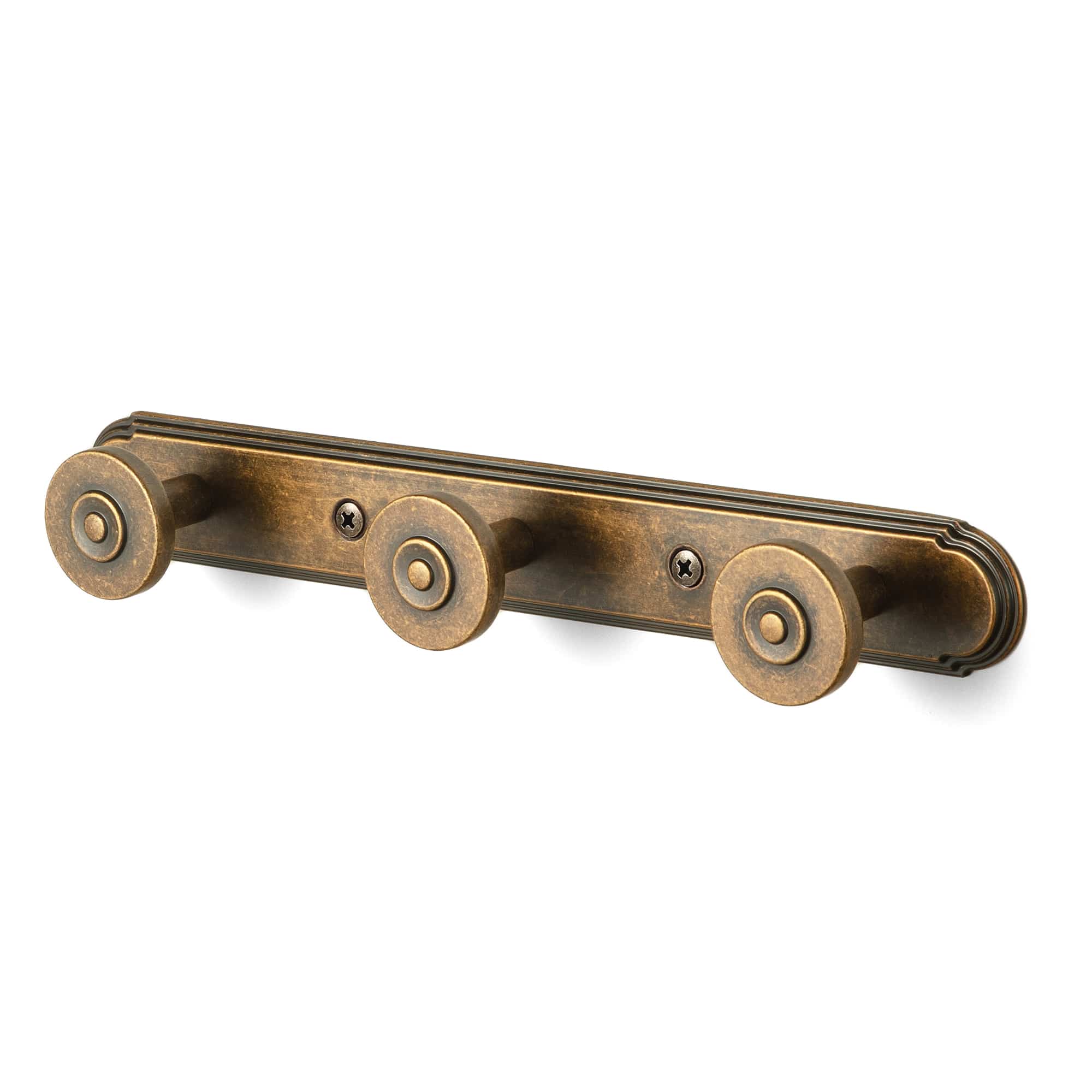 Goo-Ki Antique Brass / H014 / 3 Zinc Alloy Wall-Mounted Coat Hooks Decorative Multi-Hook Rail with Round Knobs Heavy-Duty Hanger Rail for Entryway, Bathroom & Bedroom