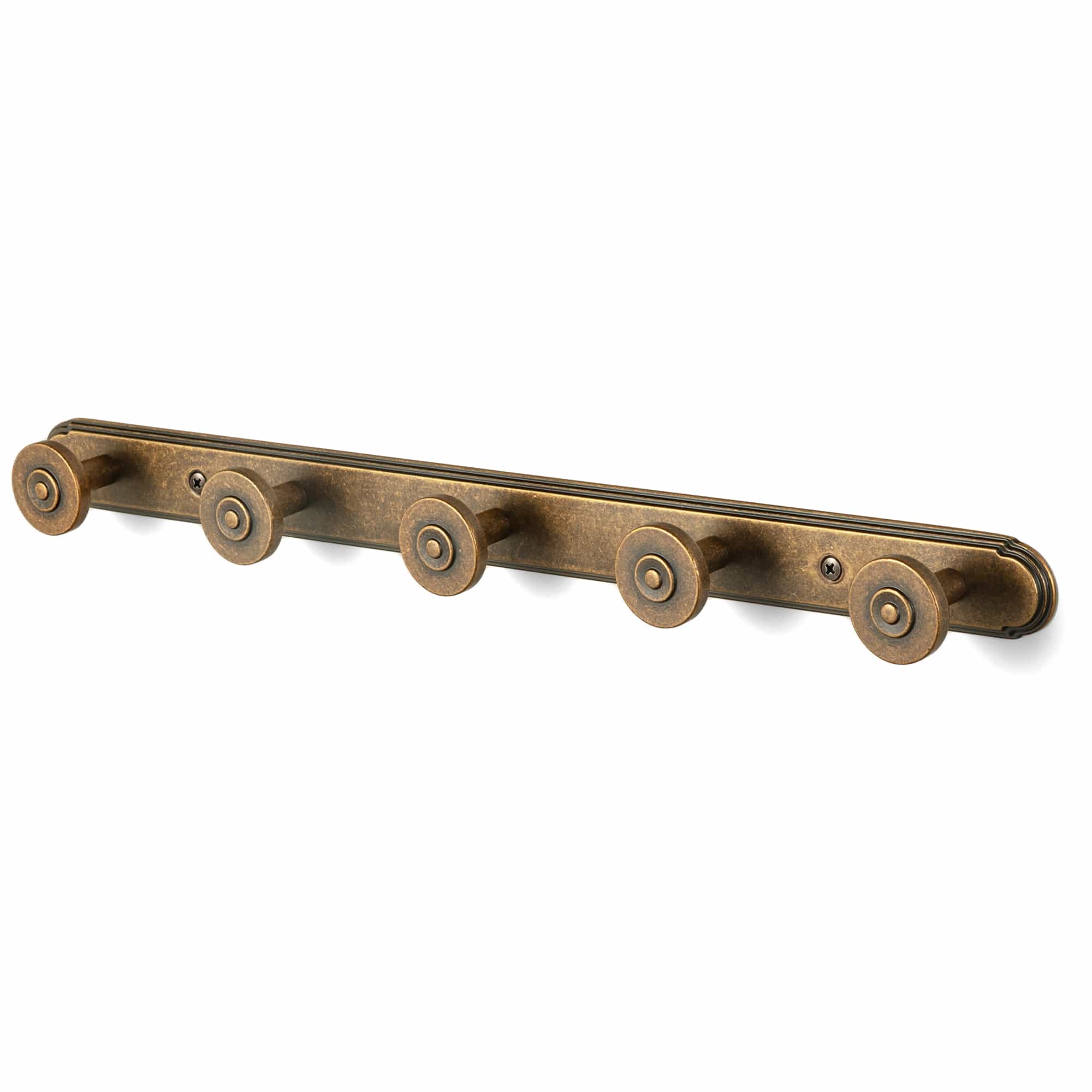 Goo-Ki Antique Brass / H014 / 5 Zinc Alloy Wall-Mounted Coat Hooks Decorative Multi-Hook Rail with Round Knobs Heavy-Duty Hanger Rail for Entryway, Bathroom & Bedroom
