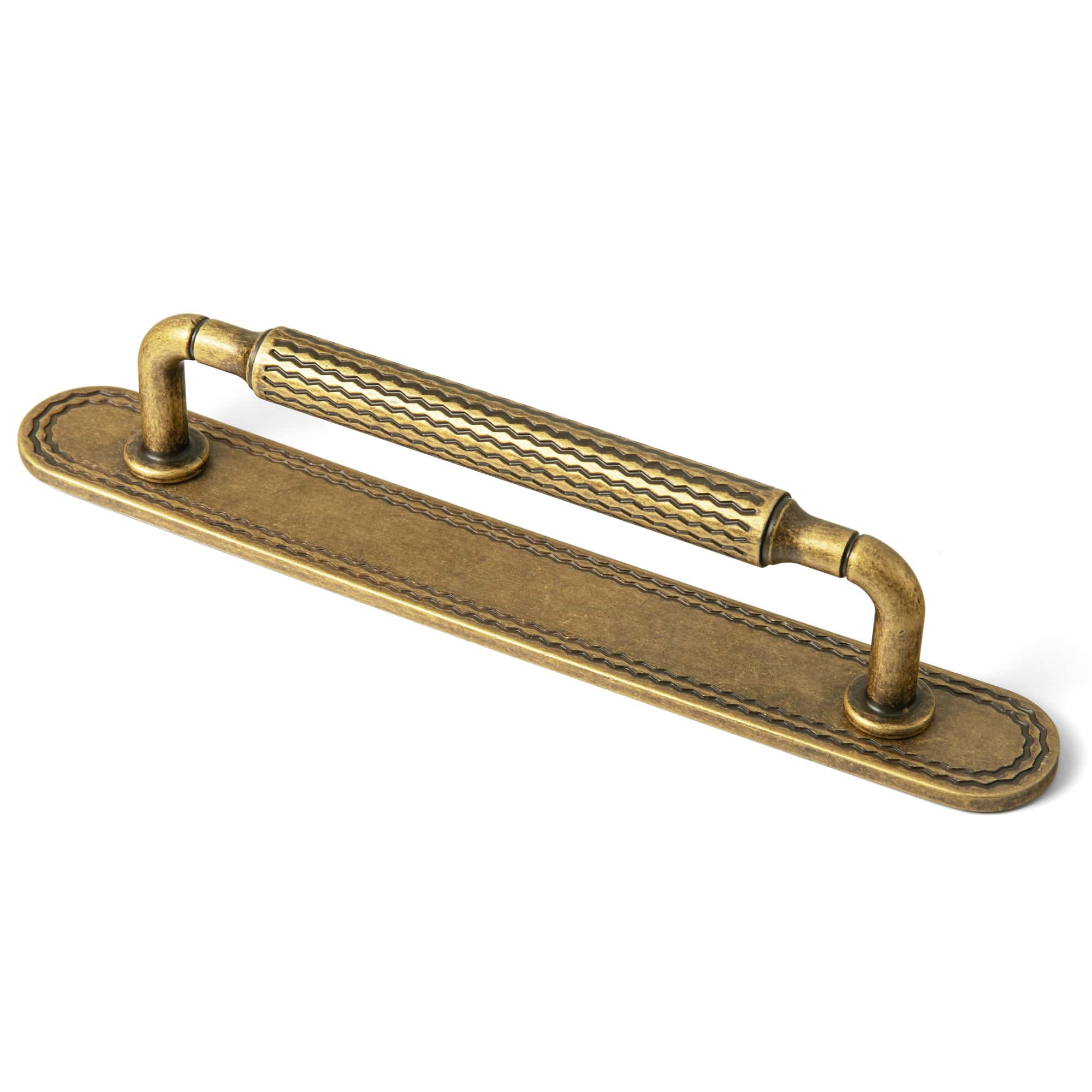 Goo-Ki Antique Brass / J / 5'' Hole Center 6 Pack Retro Wave Pattern Zinc Alloy Cabinet Handles with Mounting Back Plate Durable Drawer Pulls