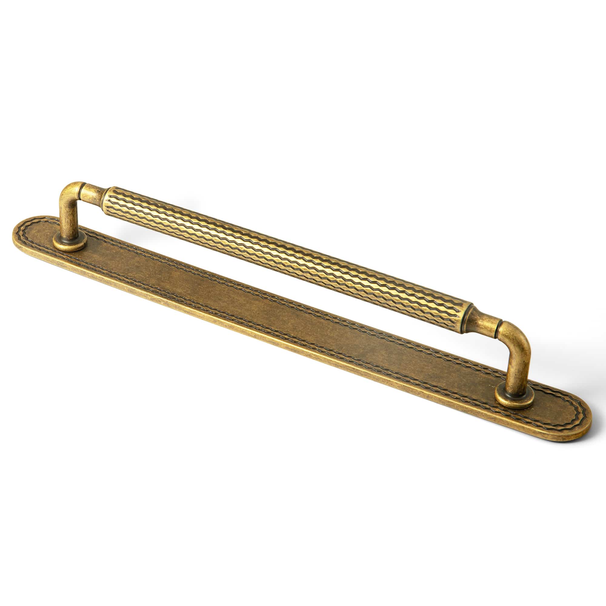 Goo-Ki Antique Brass / J / 7.6'' Hole Center 6 Pack Retro Wave Pattern Zinc Alloy Cabinet Handles with Mounting Back Plate Durable Drawer Pulls