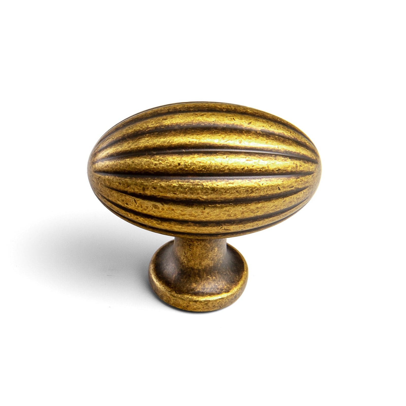 Goo-Ki Antique Brass / Knob / 6 Pack Vintage Ribbed Oval Zinc Alloy Cabinet Knobs - Sturdy Hardware for Kitchen