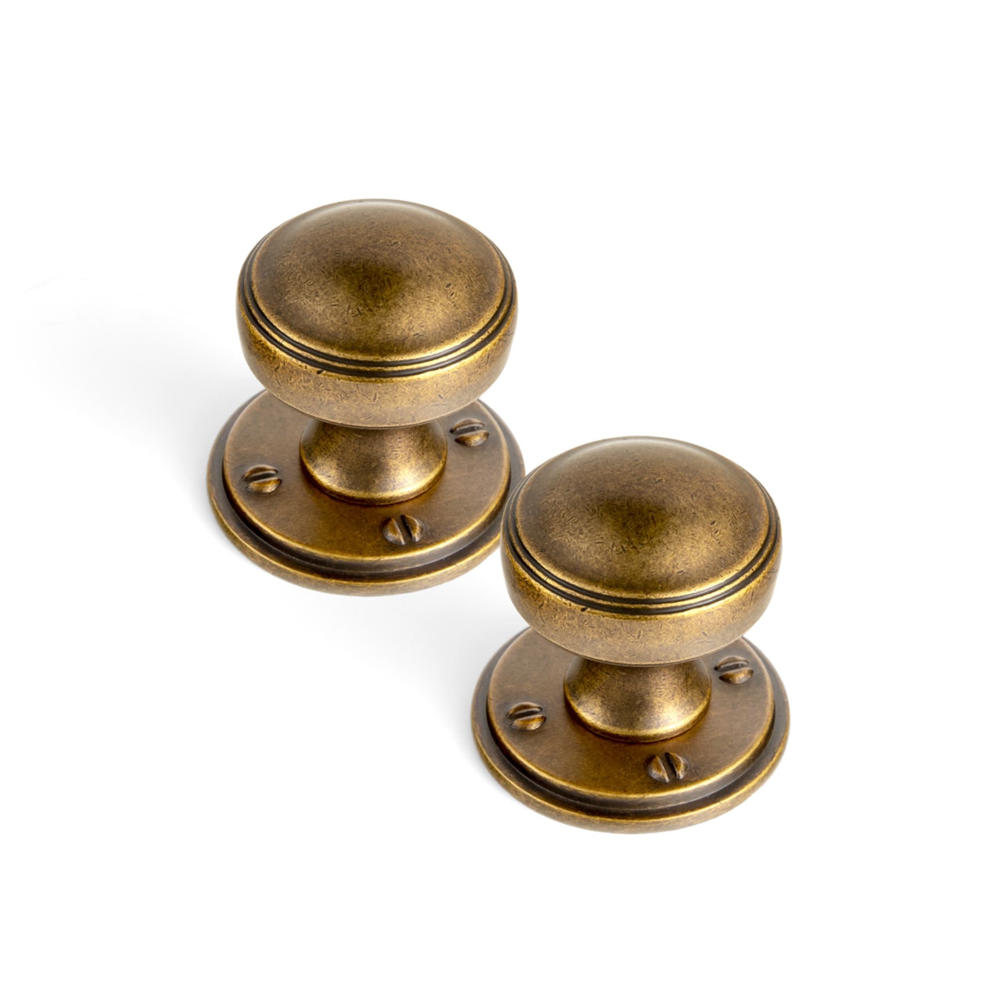 Goo-Ki Antique Brass / Knob with Back Plate Round G015 / 6 Pack Ring-Lined Round Dome Cabinet Hardware Zinc Alloy Ball-Shaped Cabinet Knobs