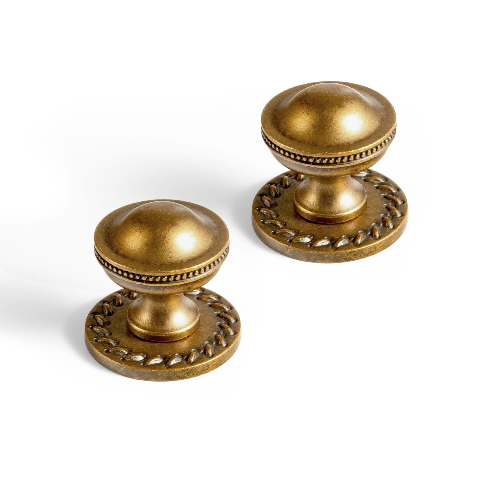 Goo-Ki Antique Brass / Knob with Back Plate Round G016 / 6 Pack Classic Antique Brass Cabinet Knobs with Beaded Edge Elegant Dome Drawer Knobs