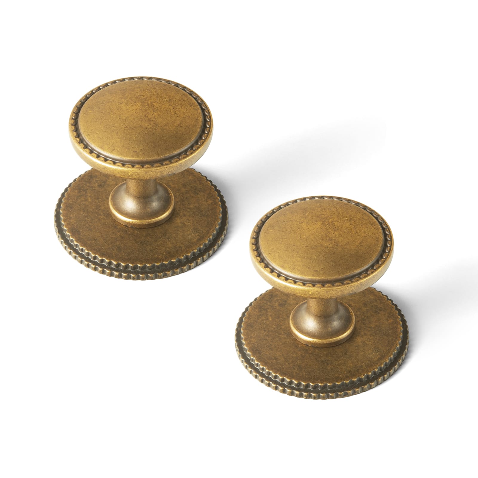 Goo-Ki Antique Brass / Knob with Back Plate Round G019 / 6 Pack Classic Round Design Cabinet Knobs with Toothed Rim for Kitchen Drawers