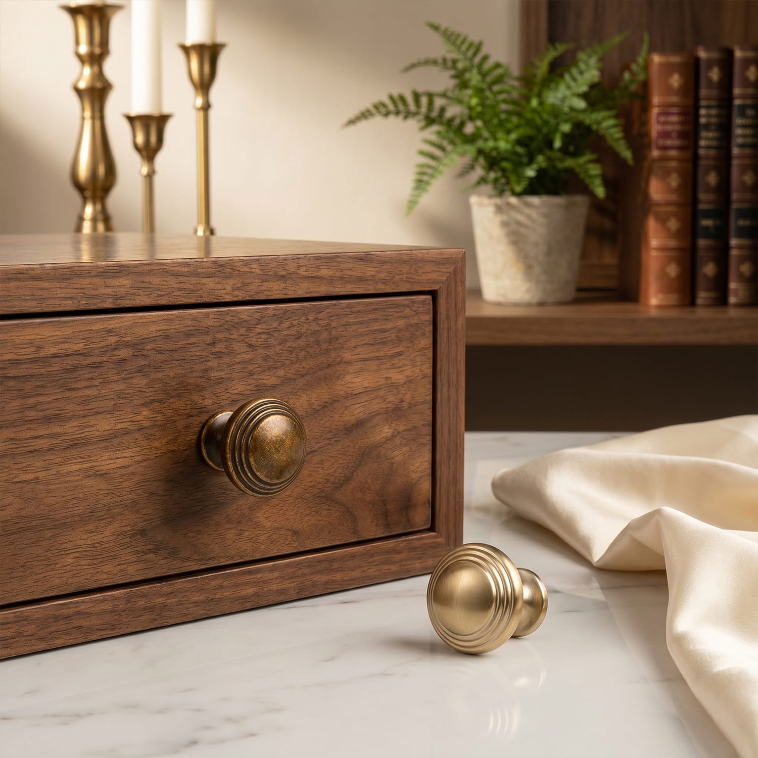 Goo-Ki Antique Brass Ribbed Mushroom Cabinet Knob Zinc Alloy Vintage Round Drawer Knob, Farmhouse Traditional Furniture Hardware