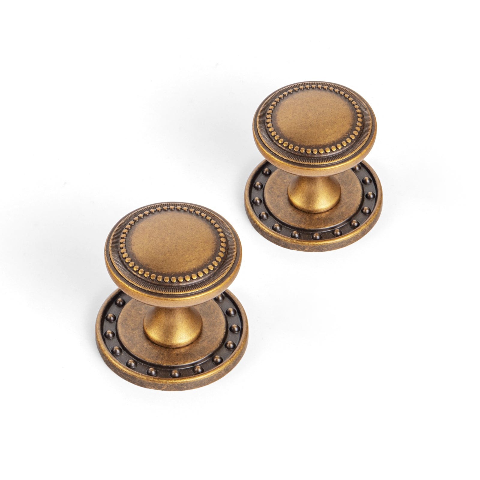 Goo-Ki Antique Brass / Round G018 / 6 Pack Antique Brass Zinc Alloy Cabinet Knob with Delicate Decorative Back Plate Set