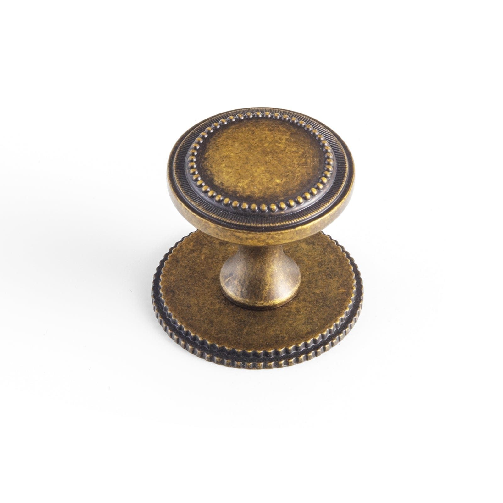 Goo-Ki Antique Brass / Round G019 / 6 Pack Antique Brass Zinc Alloy Cabinet Knob with Delicate Decorative Back Plate Set
