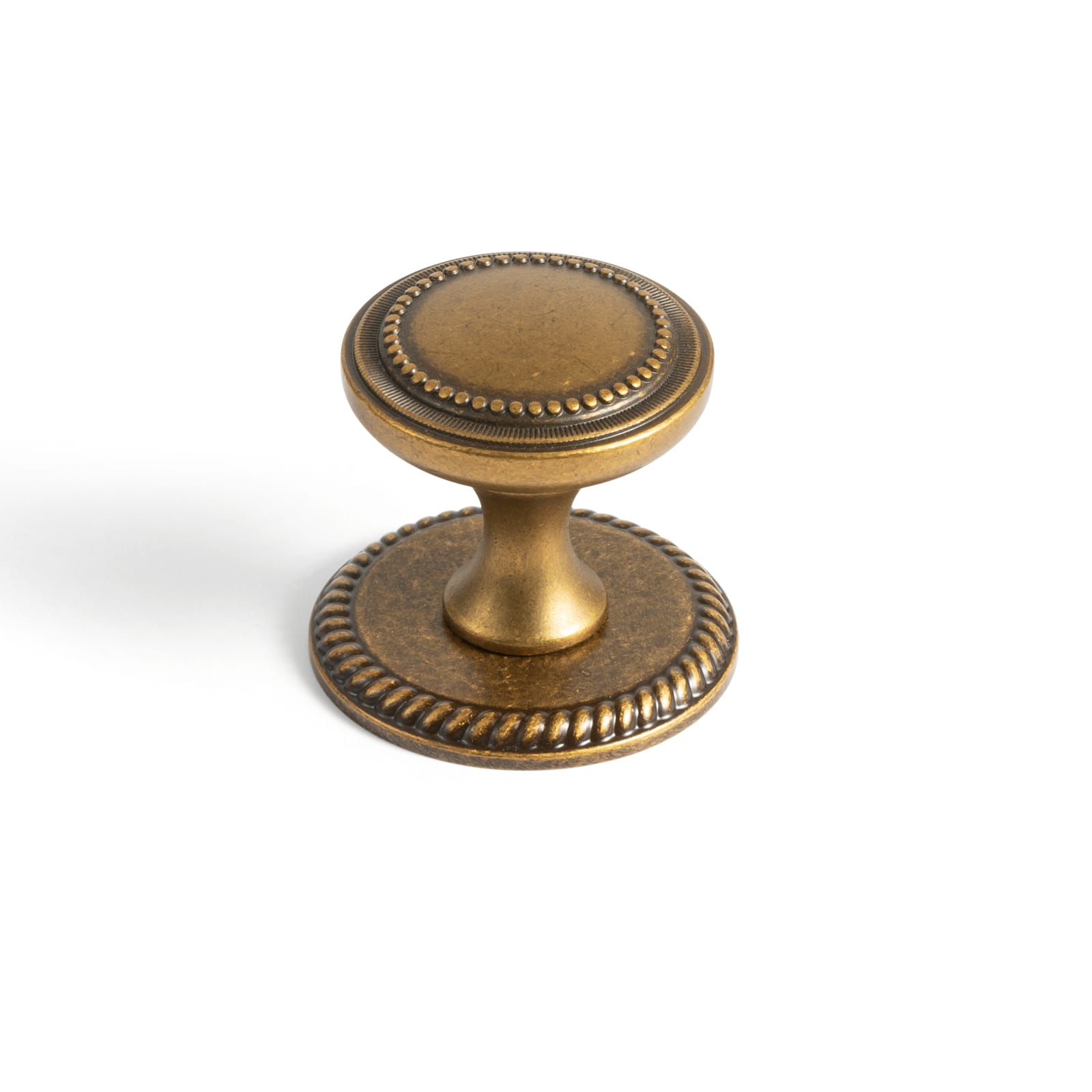 Goo-Ki Antique Brass / Round G027 / 6 Pack Antique Brass Zinc Alloy Cabinet Knob with Delicate Decorative Back Plate Set