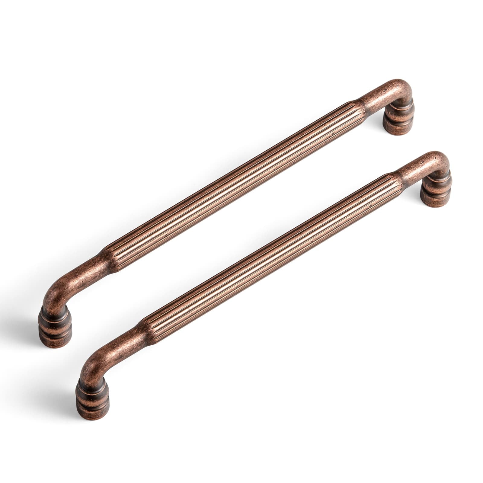 Goo-Ki Antique Copper / 7.6'' Hole Center / 6 Pack Industrial Decorative Cabinet Pulls Unique L-shaped Drawer Handles with Textured Grip