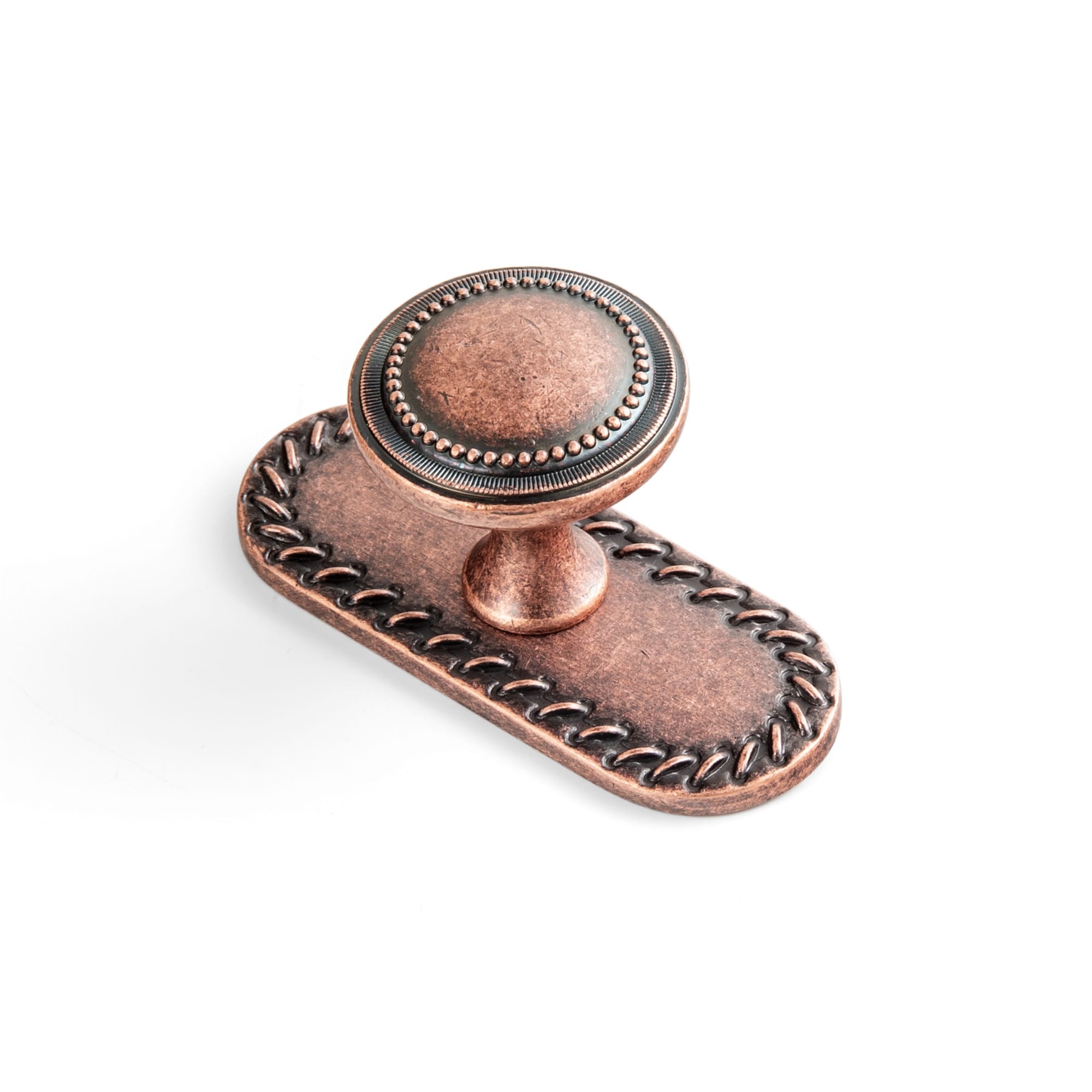 Goo-Ki Antique Copper / G016 / 6 Pack Antique Brass Zinc Alloy Cabinet Knob with Delicate Decorative Back Plate Set