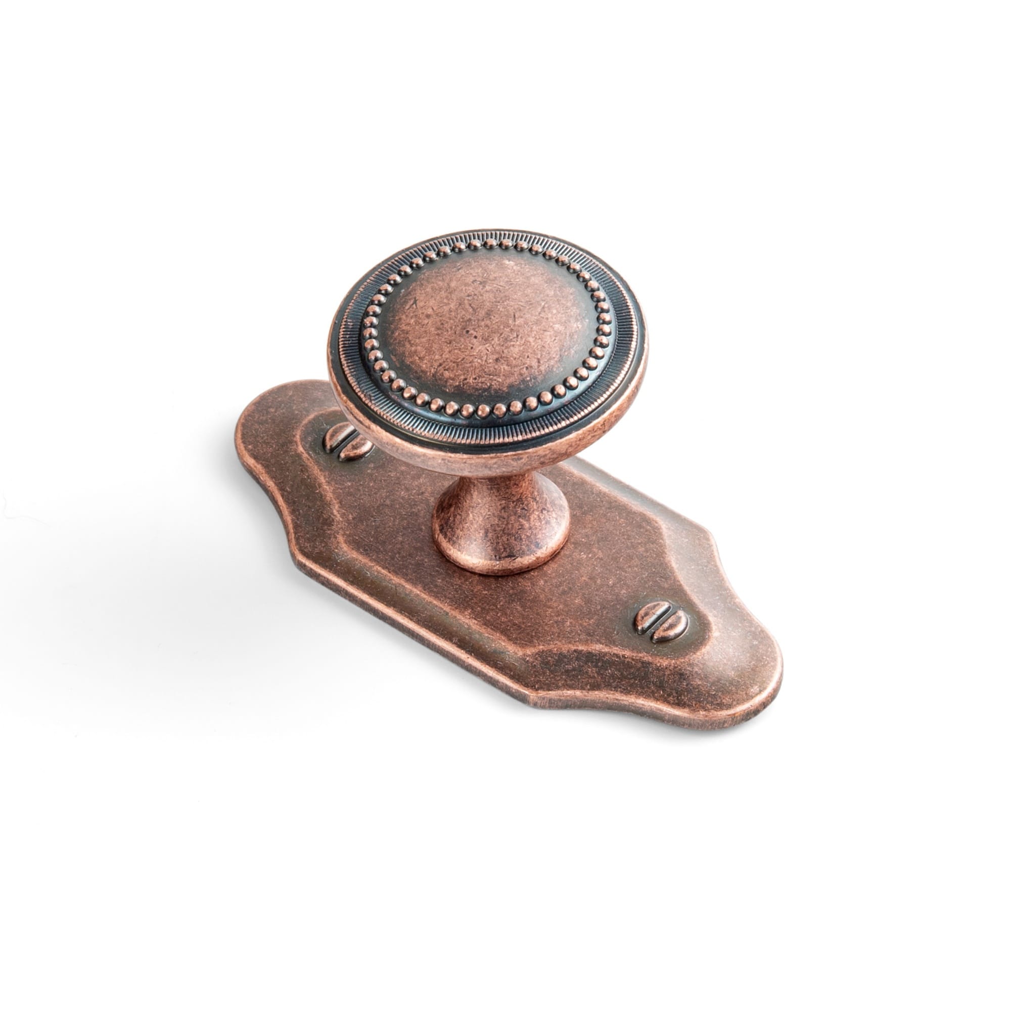 Goo-Ki Antique Copper / G023 / 6 Pack Antique Brass Zinc Alloy Cabinet Knob with Delicate Decorative Back Plate Set