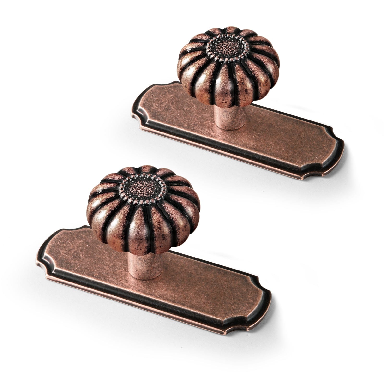 Goo-Ki Antique Copper / Knob with Back Plate 23293 / 6 Pack Pumpkin Shape Vintage Cabinet Knobs 1.25 Inch Diameter Drawer Knobs
