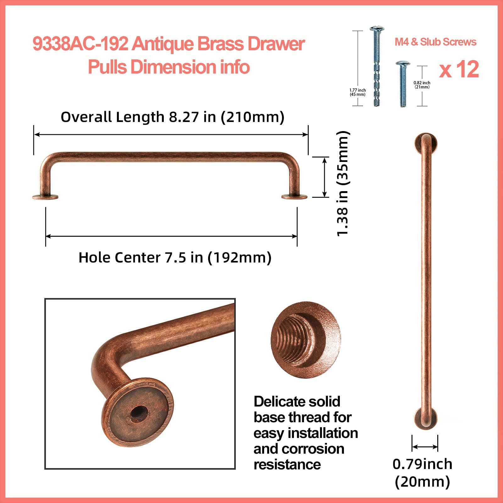 Goo-Ki Antique Drawer Pulls Solid Retro Bar Pull Furniture Hardware for Kitchen 6 Pack