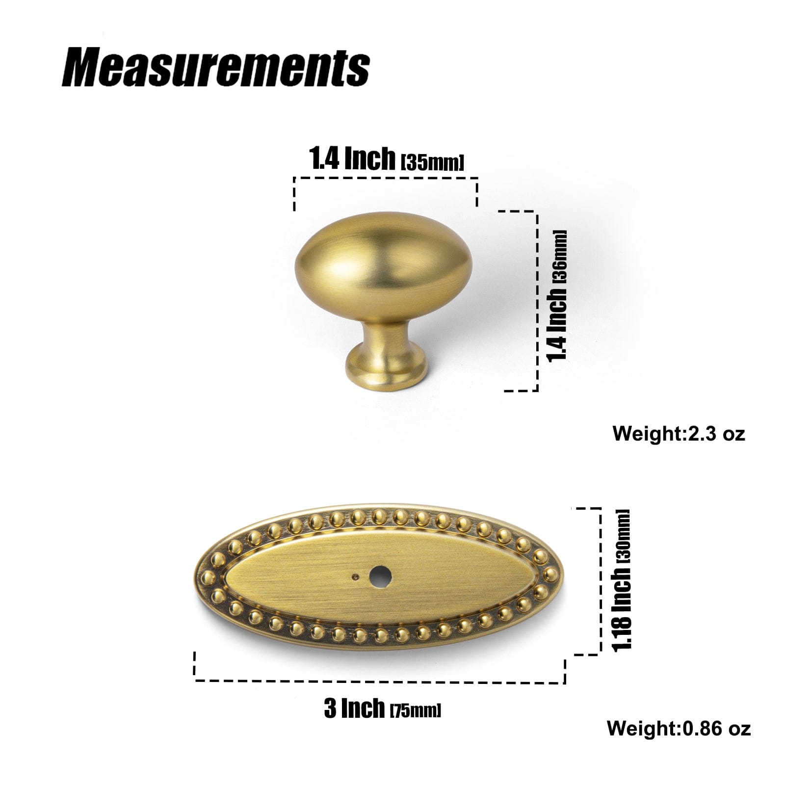Goo-Ki Antique Oval Cabinet Knobs Zinc Alloy 1.4 Inch Diameter Drawer Knobs