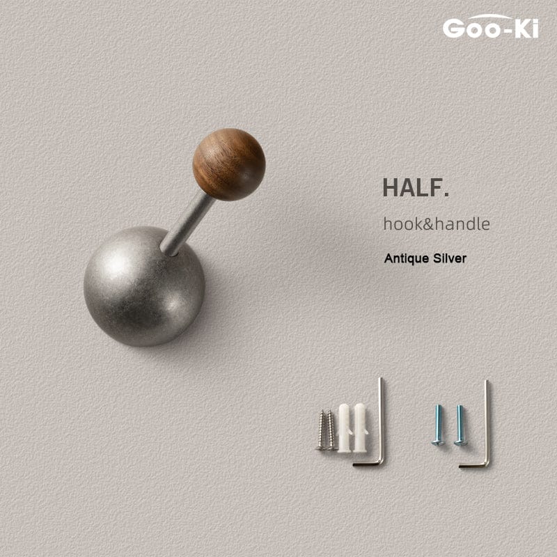 Goo-Ki Antique Silver / 1 Pack Multifunctional Semicircle Black Walnut Coat Hook & Cabinet Hardware