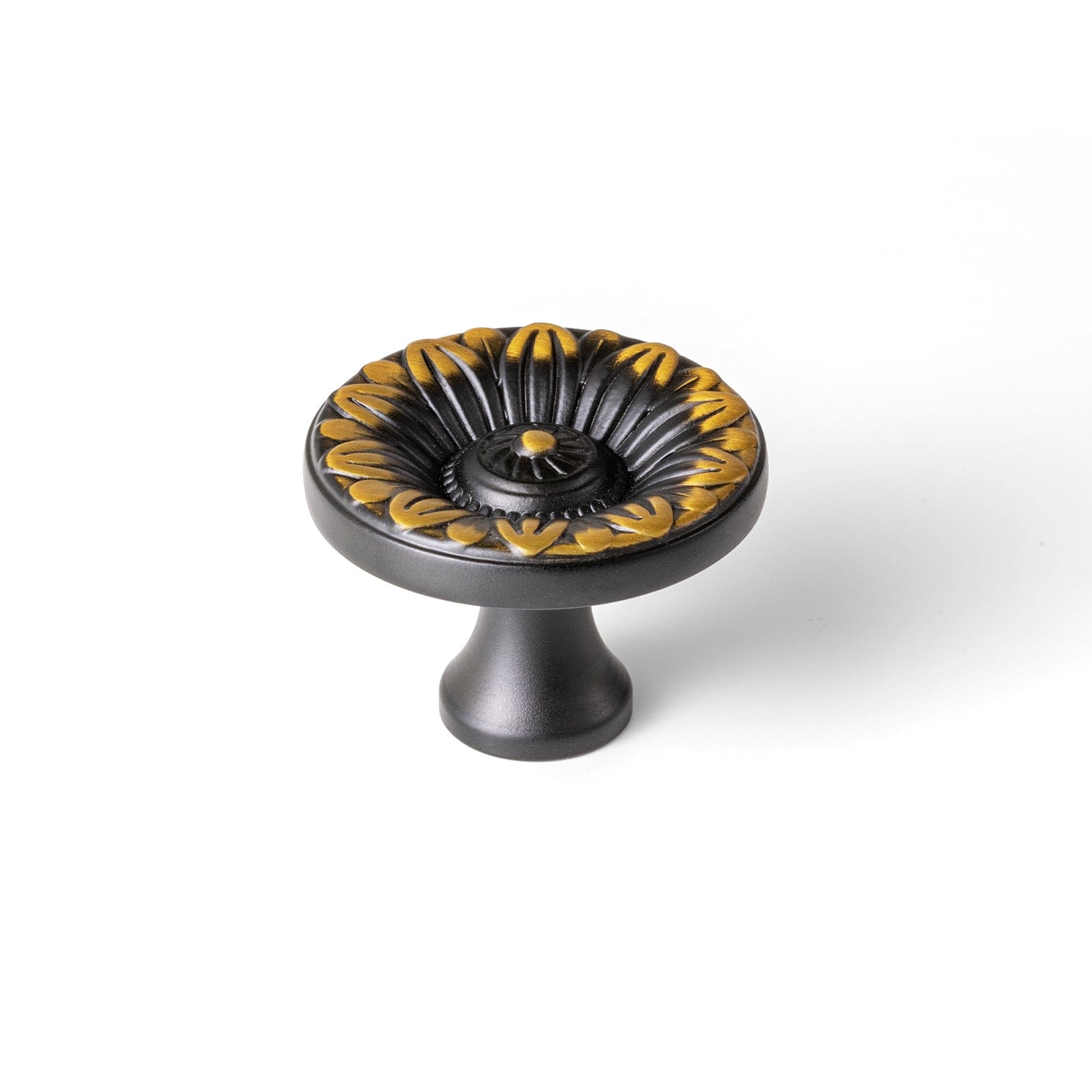 Goo-Ki Black-Brass Brushed / Knob / 6 Pack Ornate Sunflower Embossed Cabinet Knobs Distressed Multi-Tone Zinc Alloy Furniture Hardware