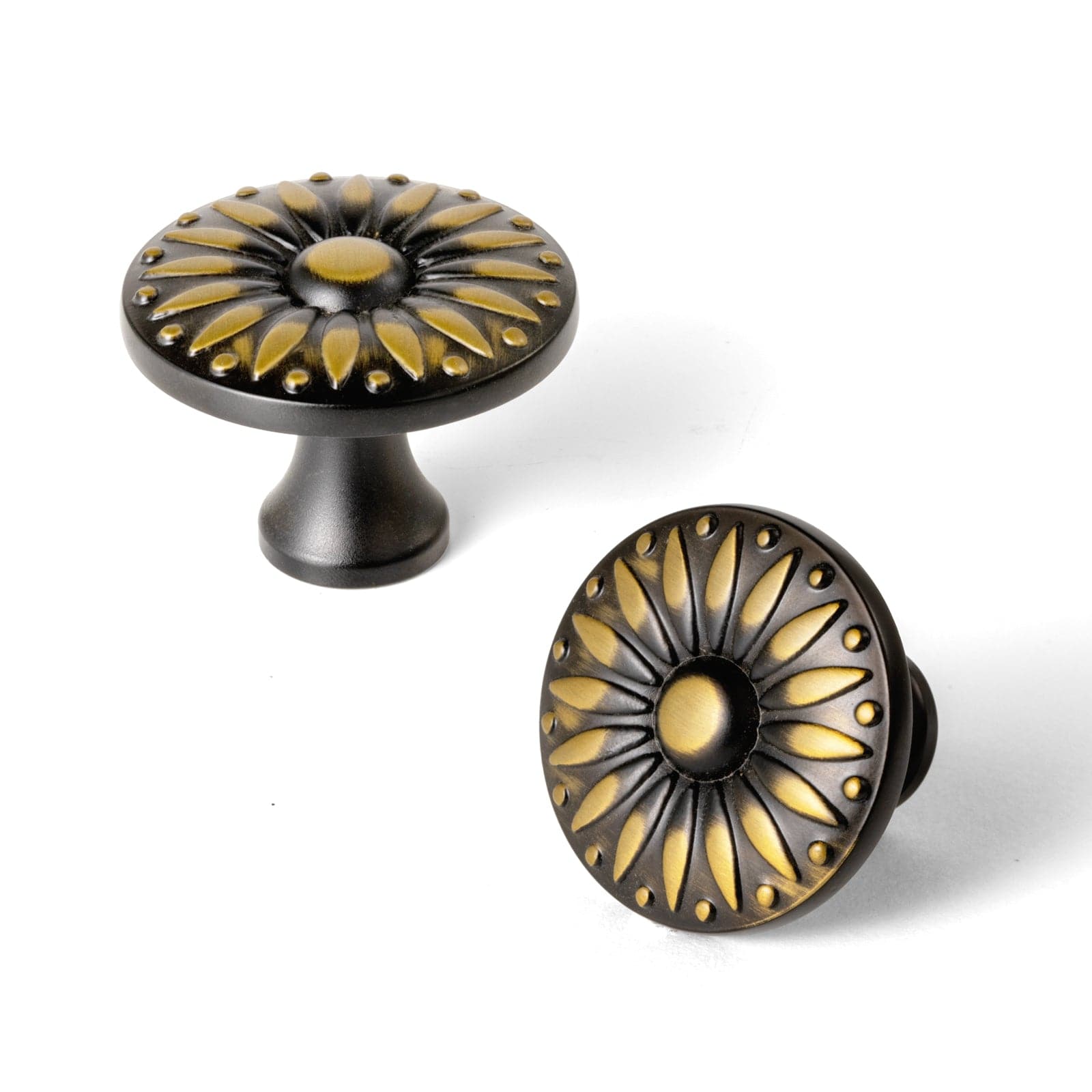 Goo-Ki Black-Brass Brushed / Knob / 6 Pack Sunflower Floral Embossed Cabinet Knobs Assorted Distressed Zinc Alloy Furniture Hardware