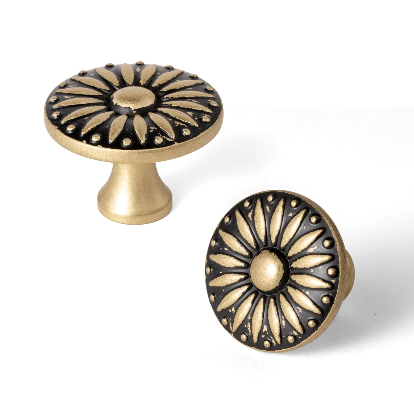 Goo-Ki Black-Yellow Vintage / Knob / 6 Pack Sunflower Floral Embossed Cabinet Knobs Assorted Distressed Zinc Alloy Furniture Hardware