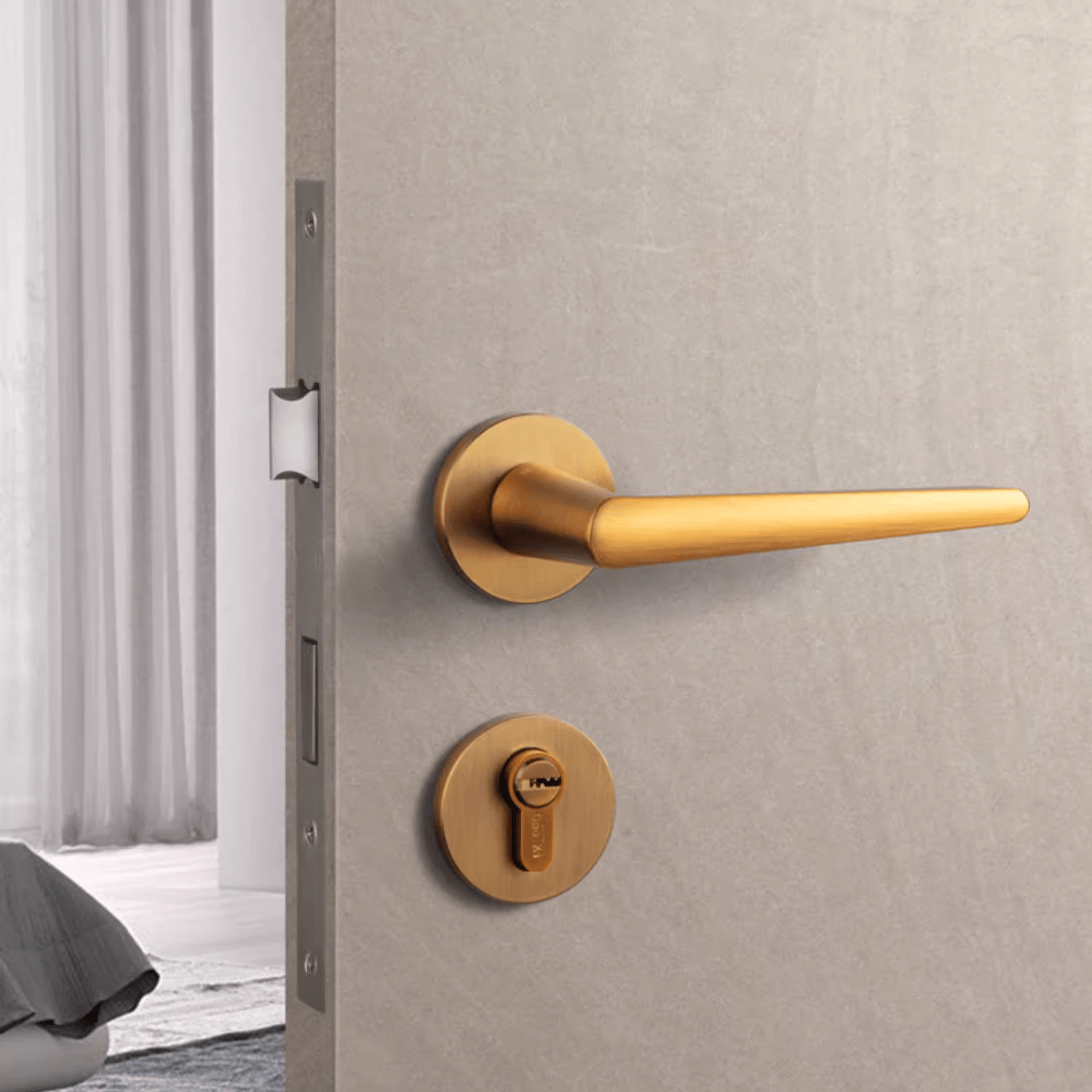Goo-Ki Bronze Simple Universal Indoor Key Door Lock Security Door Handles