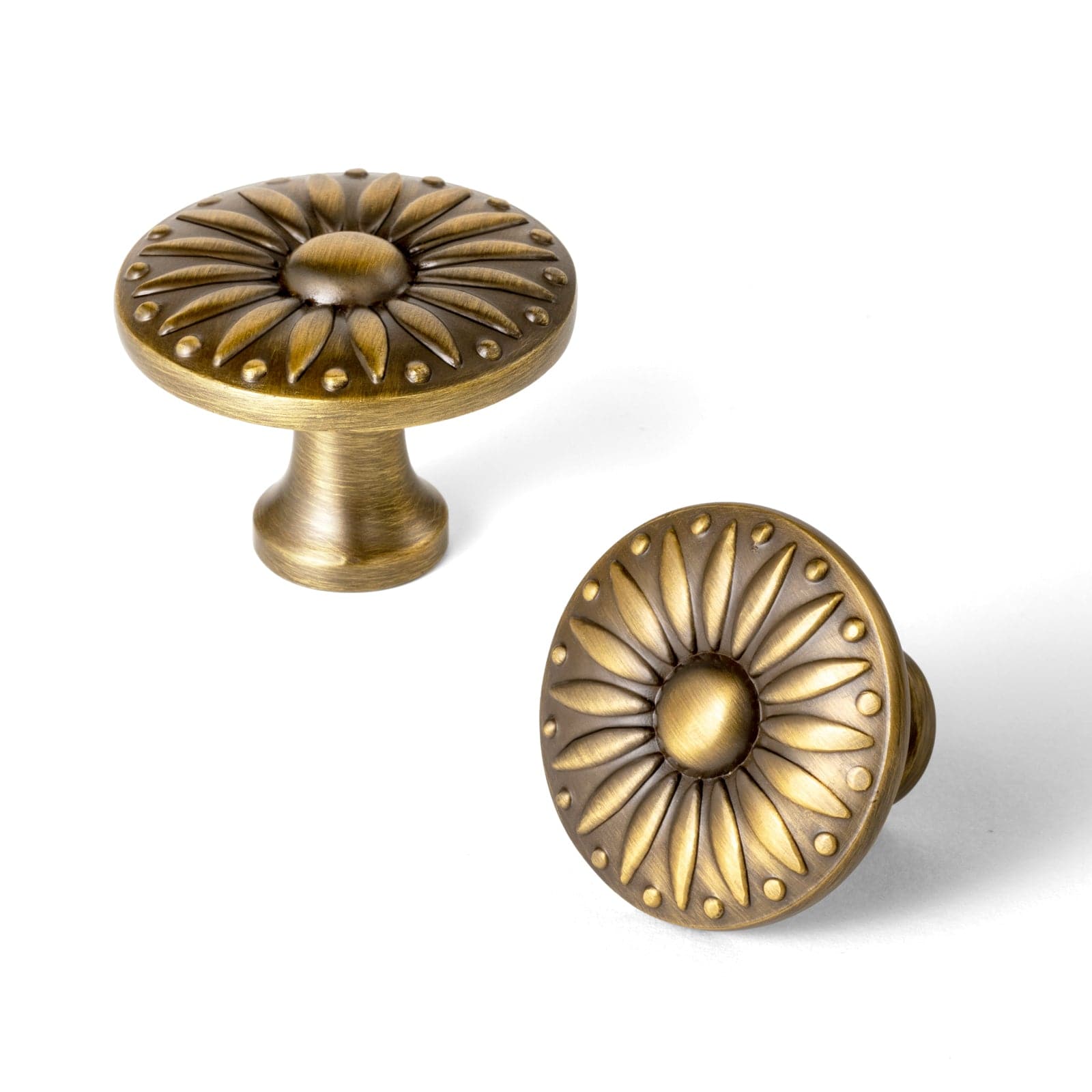 Goo-Ki Brushed Bronze / Knob / 6 Pack Sunflower Floral Embossed Cabinet Knobs Assorted Distressed Zinc Alloy Furniture Hardware