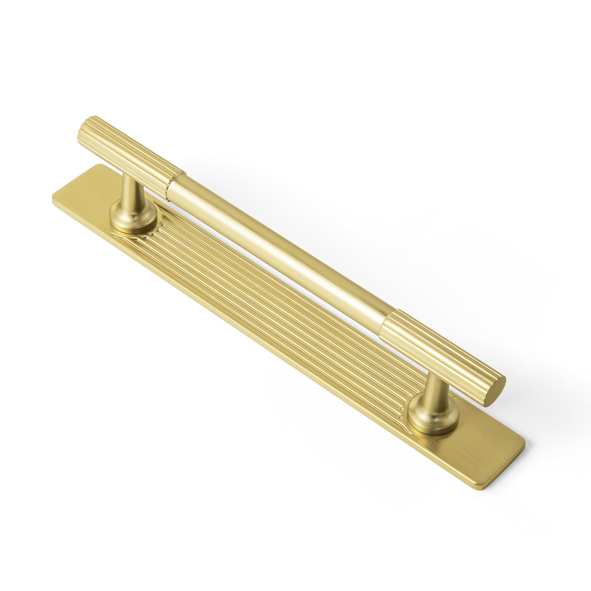 Goo-Ki Brushed Gold / G / 5'' Hole Center 2 Pack Striped Cabinet Pull Retro Brass Cabinet Handles Knobs with Back Plate