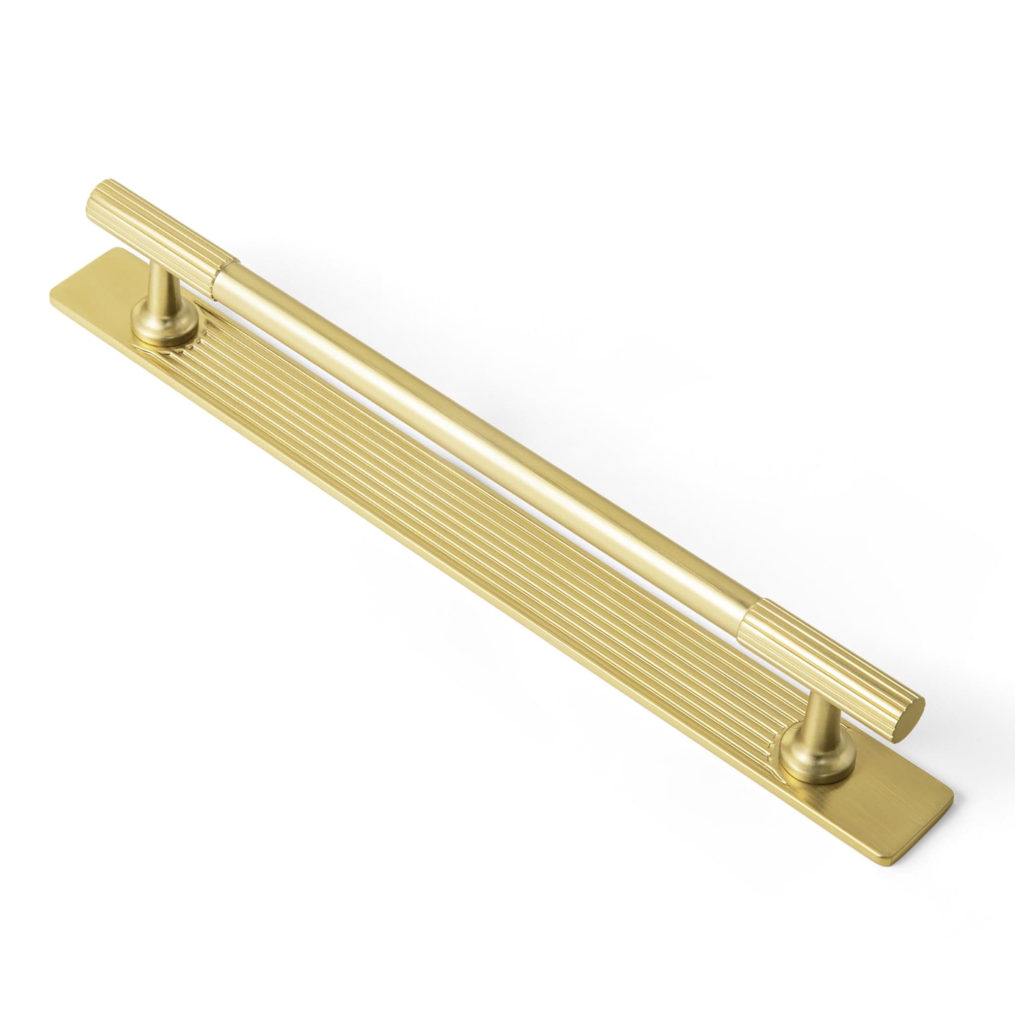 Goo-Ki Brushed Gold / G / 7.6'' Hole Center 2 Pack Striped Cabinet Pull Retro Brass Cabinet Handles Knobs with Back Plate