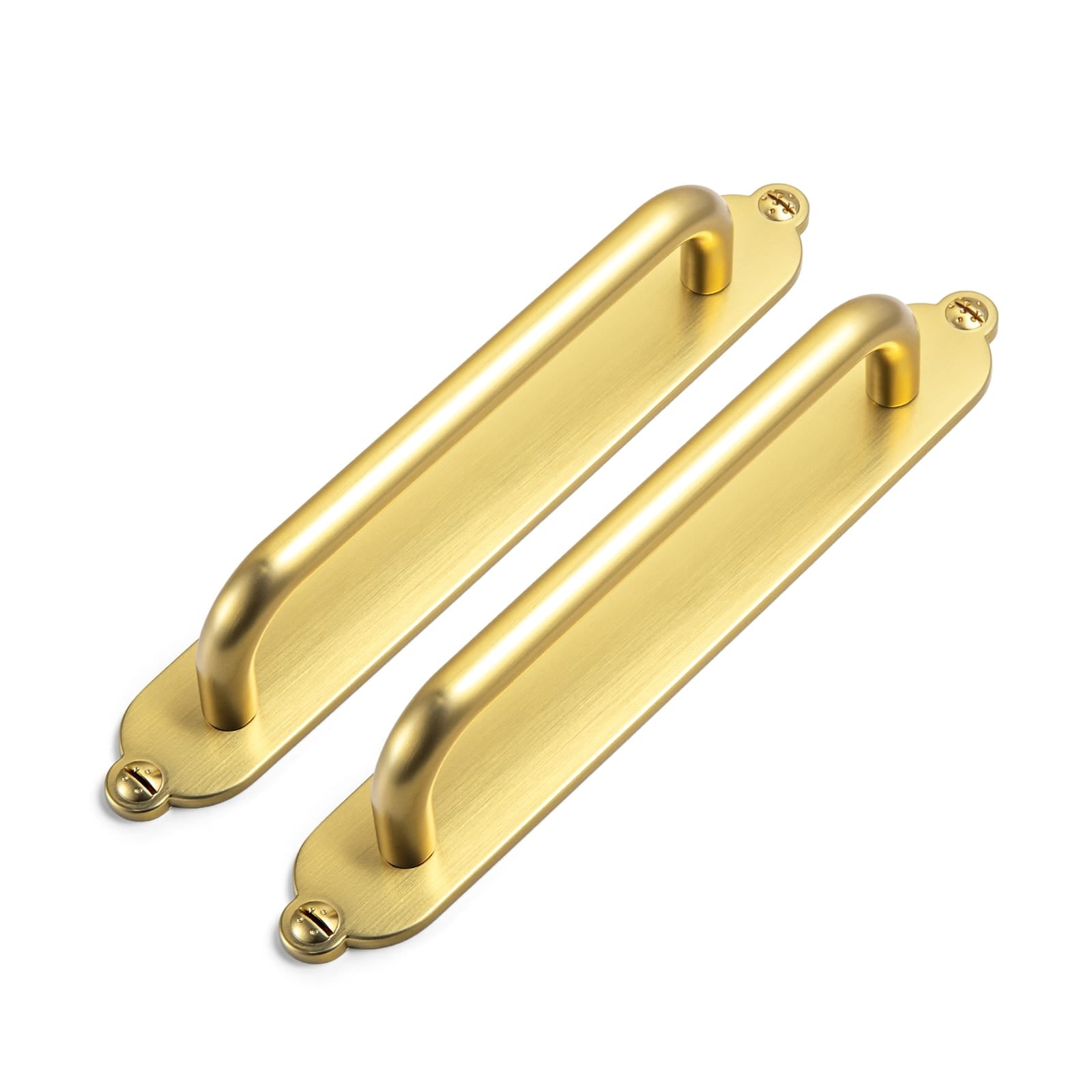 Goo-Ki Brushed Gold / G013 / 5'' Hole Center 2 Pack Modern Geometric Zinc Alloy Cabinet Pulls with Back Plate Sleek Curved Sturdy Cabinet Handles