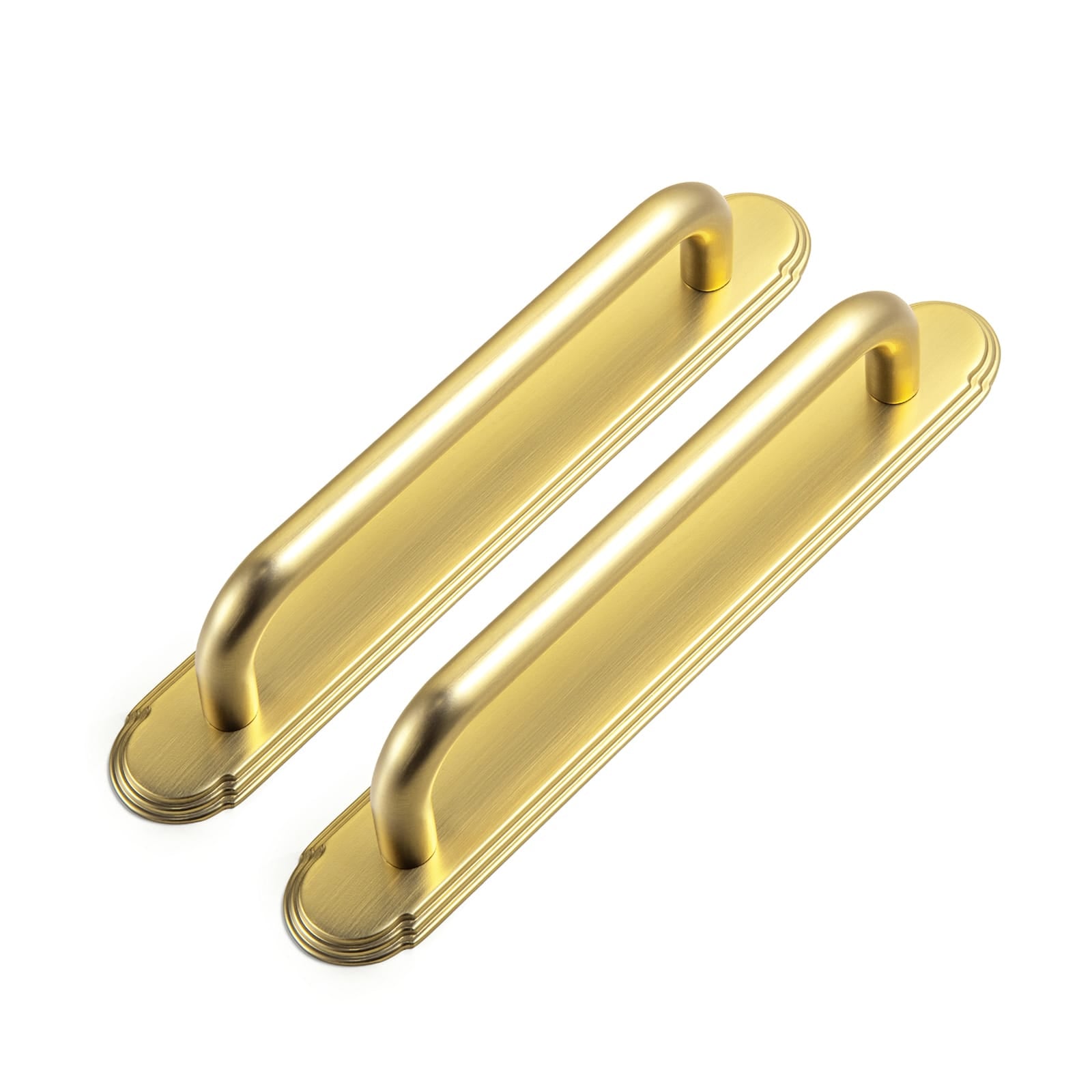 Goo-Ki Brushed Gold / G014 / 5'' Hole Center 2 Pack Modern Geometric Zinc Alloy Cabinet Pulls with Back Plate Sleek Curved Sturdy Cabinet Handles