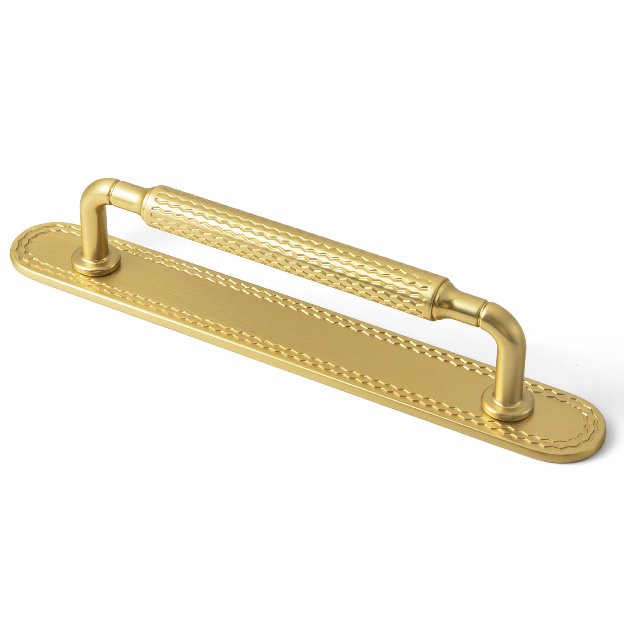 Goo-Ki Brushed Gold / J / 5'' Hole Center 6 Pack Retro Wave Pattern Zinc Alloy Cabinet Handles with Mounting Back Plate Durable Drawer Pulls