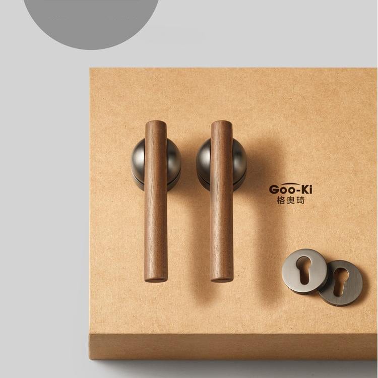Goo-Ki Carpathian Gray / All Set / Ordinary Lock Body Black Walnut Door Lock Bedroom Interior Door Handle Anti-theft Home Security Door Lock