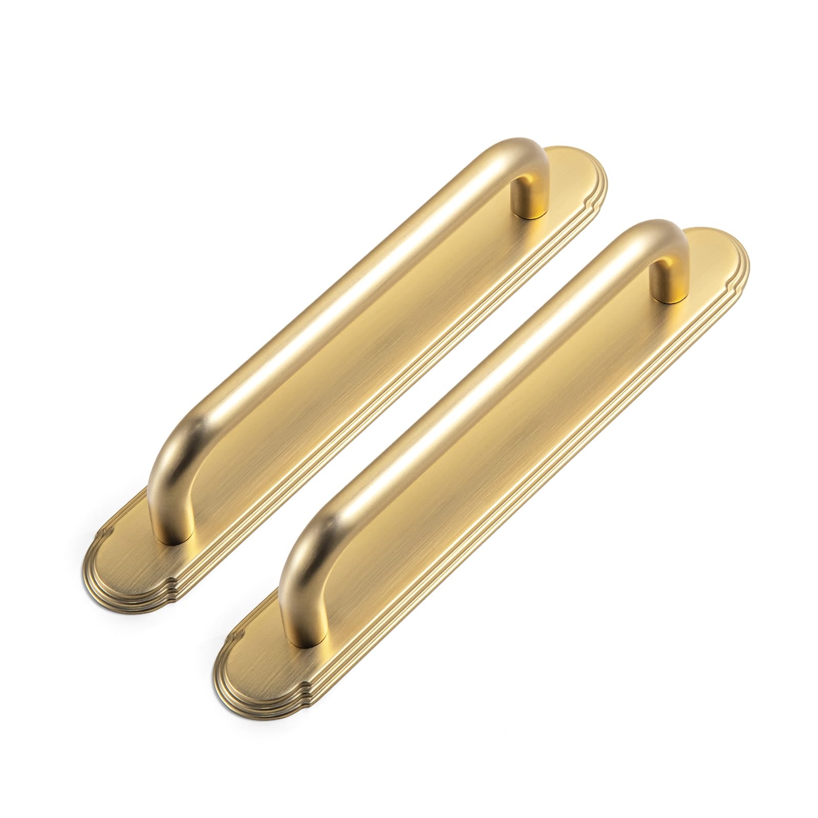 Goo-Ki Champagne Bronze / G014 / 5'' Hole Center 2 Pack Modern Geometric Zinc Alloy Cabinet Pulls with Back Plate Sleek Curved Sturdy Cabinet Handles
