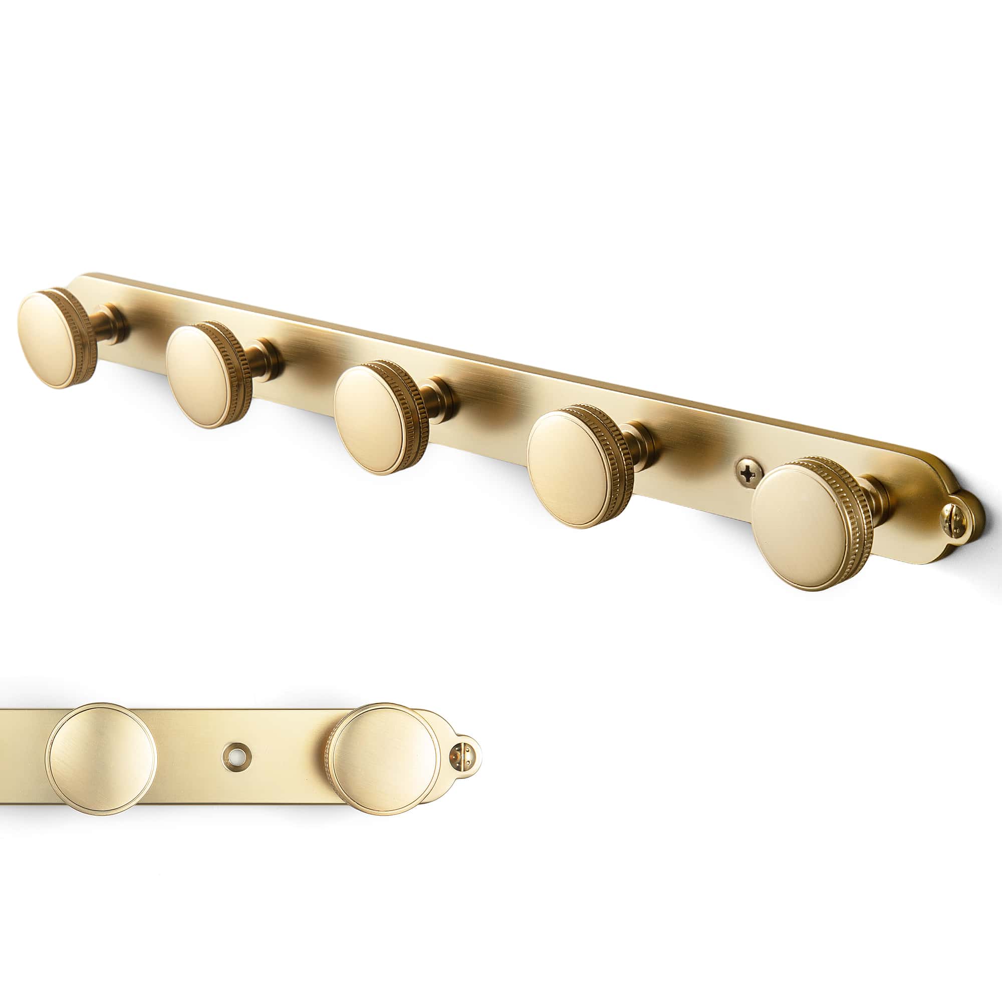 Goo-Ki Champagne Bronze / H013 / 5 Vintage Zinc Alloy Coat Hook Rail with Knurled Round Knobs, Wall-Mounted Hanger Rack for Entryway, Bathroom & Closet