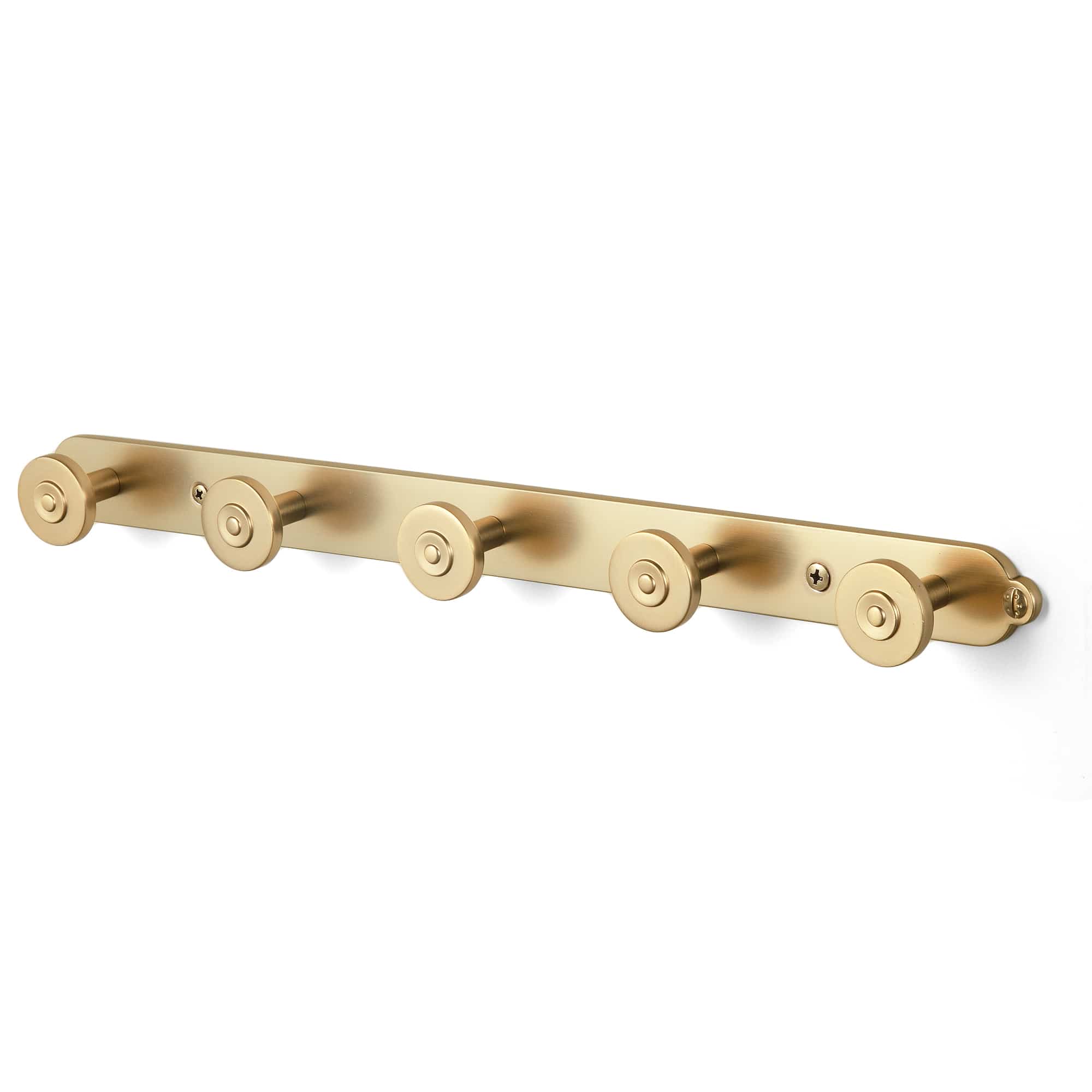 Goo-Ki Champagne Bronze / H013 / 5 Zinc Alloy Wall-Mounted Coat Hooks Decorative Multi-Hook Rail with Round Knobs Heavy-Duty Hanger Rail for Entryway, Bathroom & Bedroom