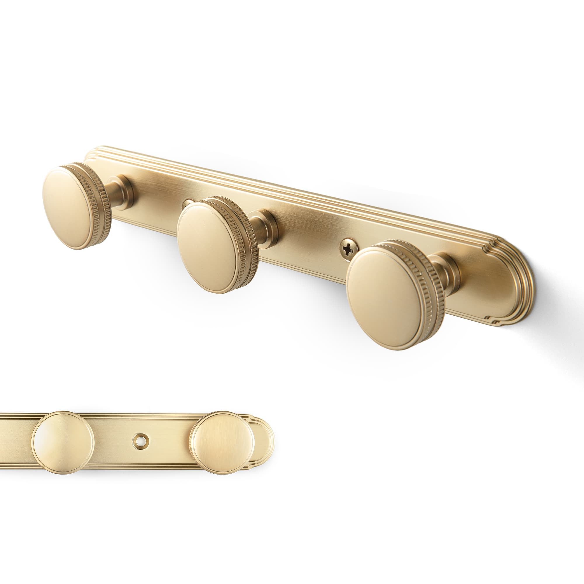 Goo-Ki Champagne Bronze / H014 / 3 Vintage Zinc Alloy Coat Hook Rail with Knurled Round Knobs, Wall-Mounted Hanger Rack for Entryway, Bathroom & Closet
