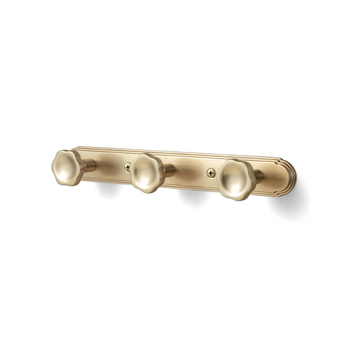 Goo-Ki Champagne Bronze / H014 / 3 Wall Mounted Zinc Alloy Floral Knob Coat Hook Rack, Decorative Robe Hook Rail for Home Storage & Decor