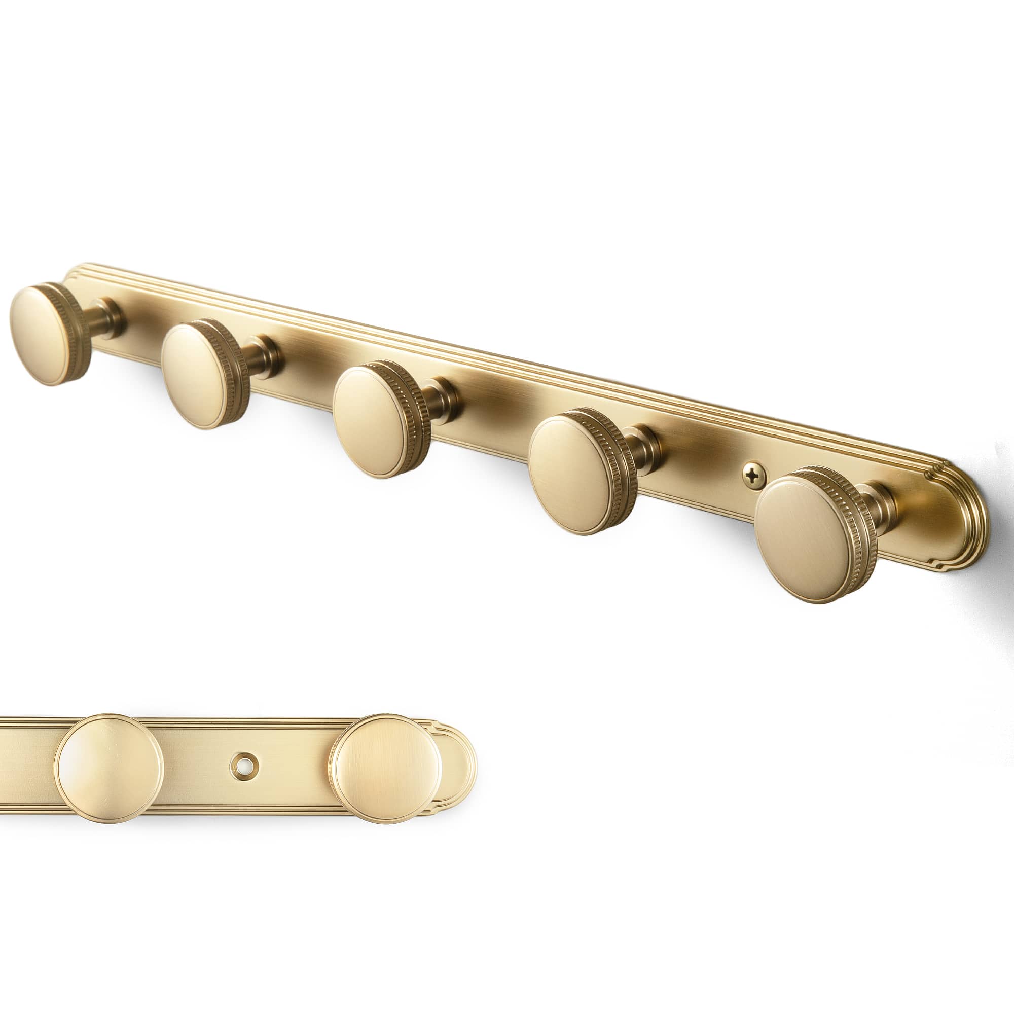 Goo-Ki Champagne Bronze / H014 / 5 Vintage Zinc Alloy Coat Hook Rail with Knurled Round Knobs, Wall-Mounted Hanger Rack for Entryway, Bathroom & Closet