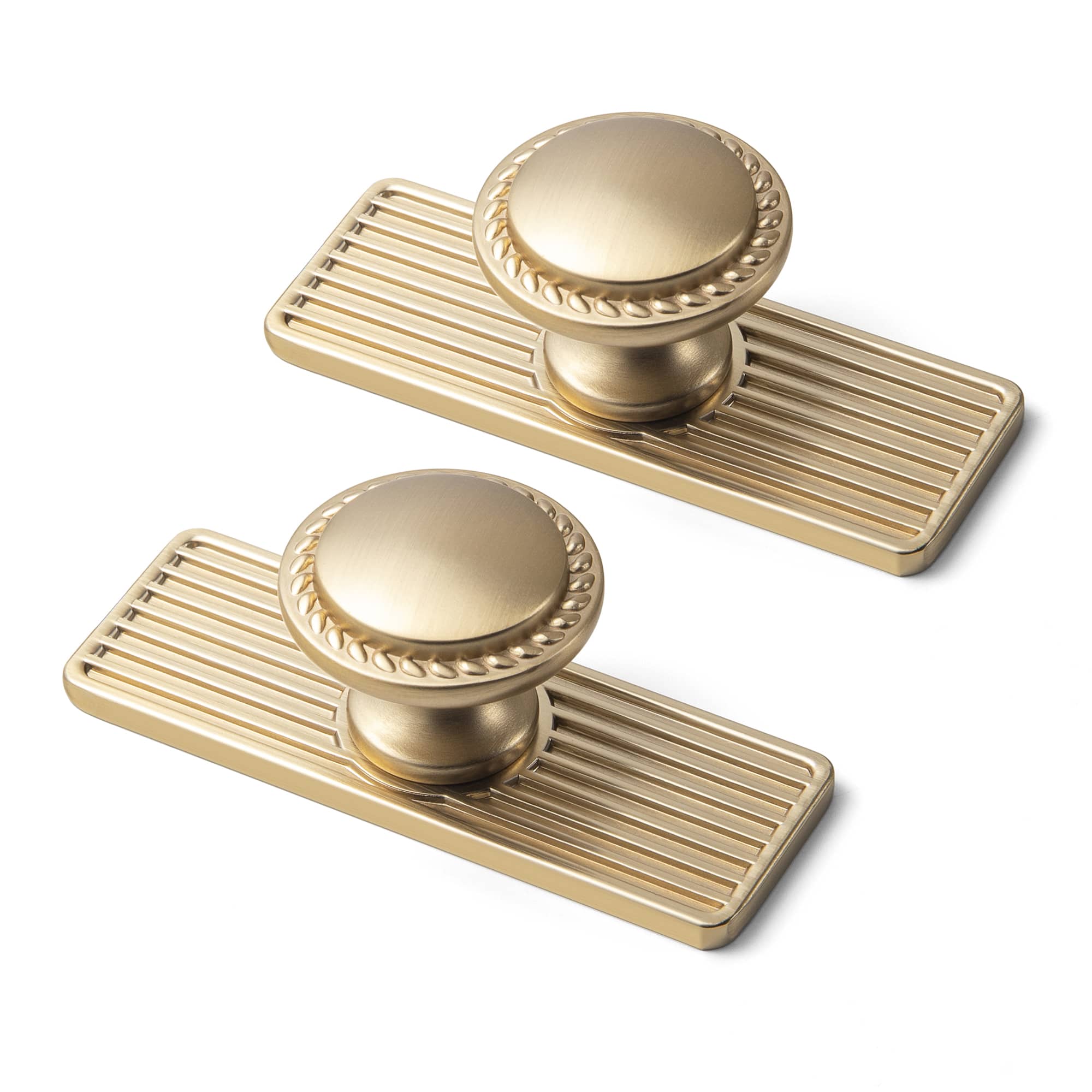 Goo-Ki Champagne Bronze / Knob with Back Plate G / 6 Pack Classic Round Design Cabinet Knobs with Wheatear Border for Kitchen Drawers