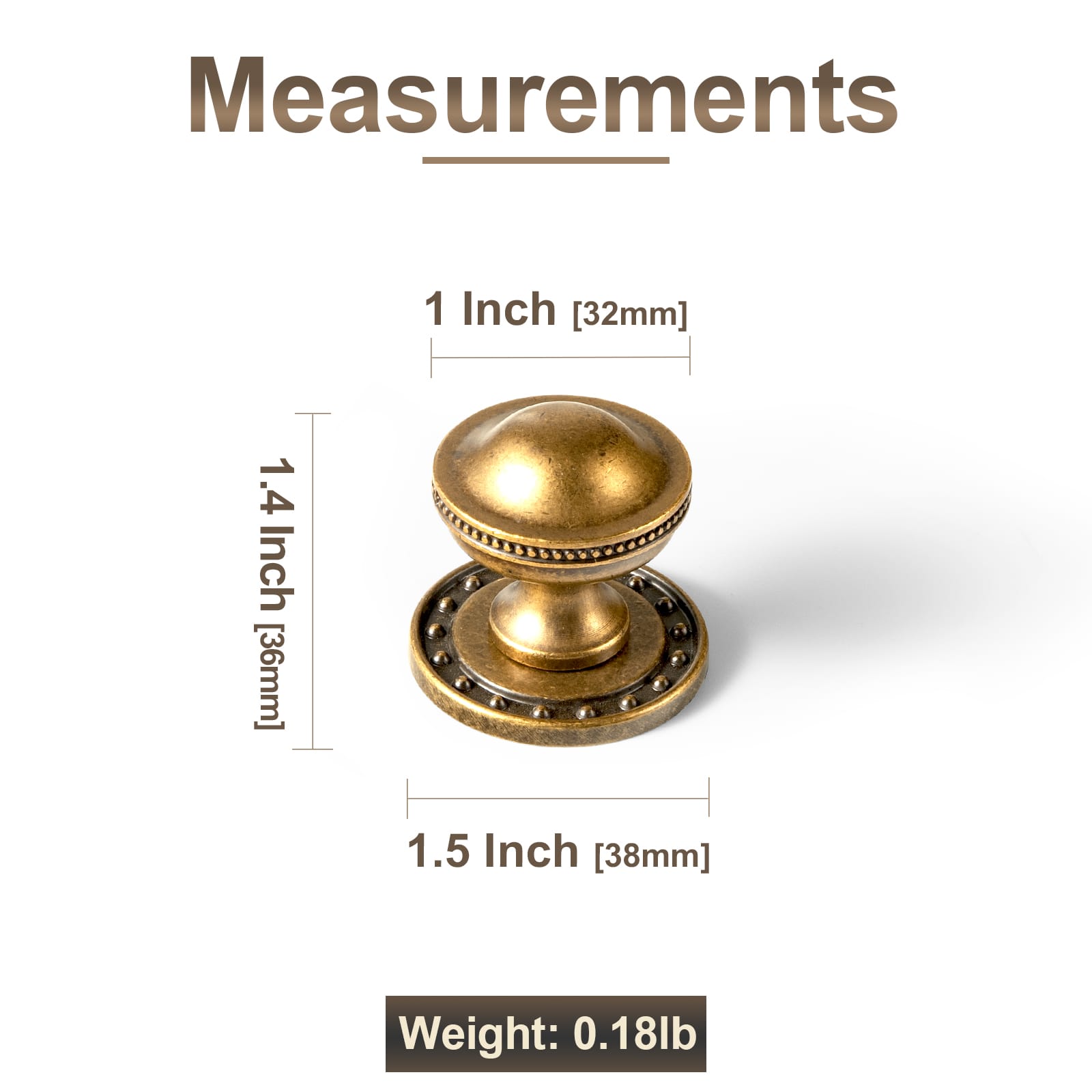 Goo-Ki Classic Antique Brass Cabinet Knobs with Beaded Edge Elegant Dome Drawer Knobs