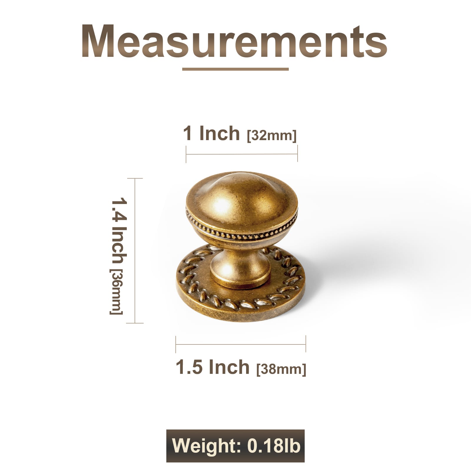 Goo-Ki Classic Antique Brass Cabinet Knobs with Beaded Edge Elegant Dome Drawer Knobs