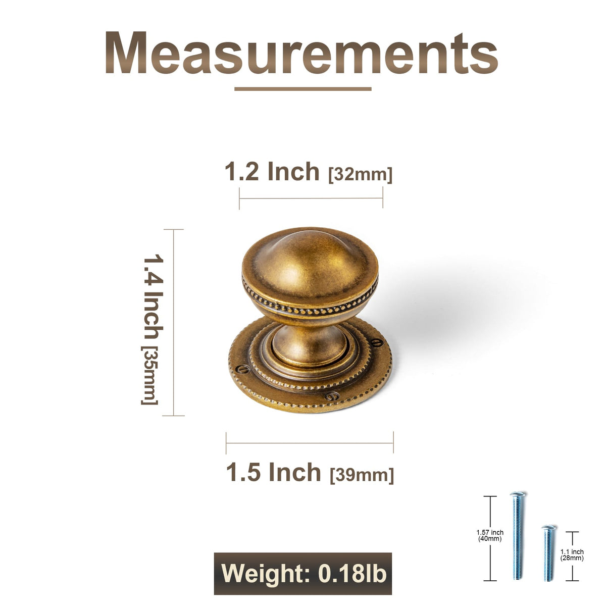 Goo-Ki Classic Antique Brass Cabinet Knobs with Beaded Edge Elegant Dome Drawer Knobs