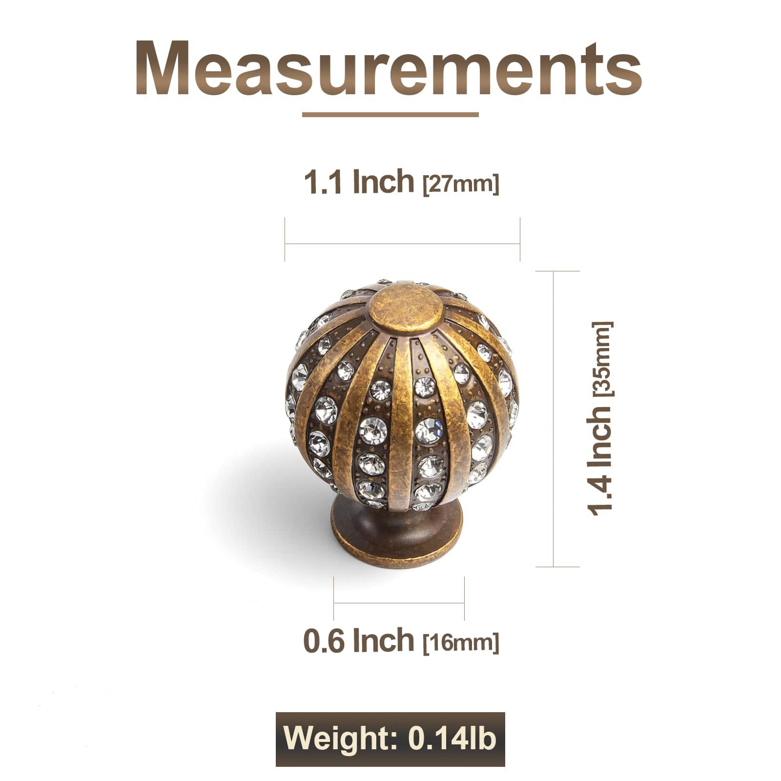 Goo-Ki Crystal Inlaid Ornate Cabinet Knobs - Antique Brass Zinc Alloy Sphere & Faceted Column Drawer Pulls