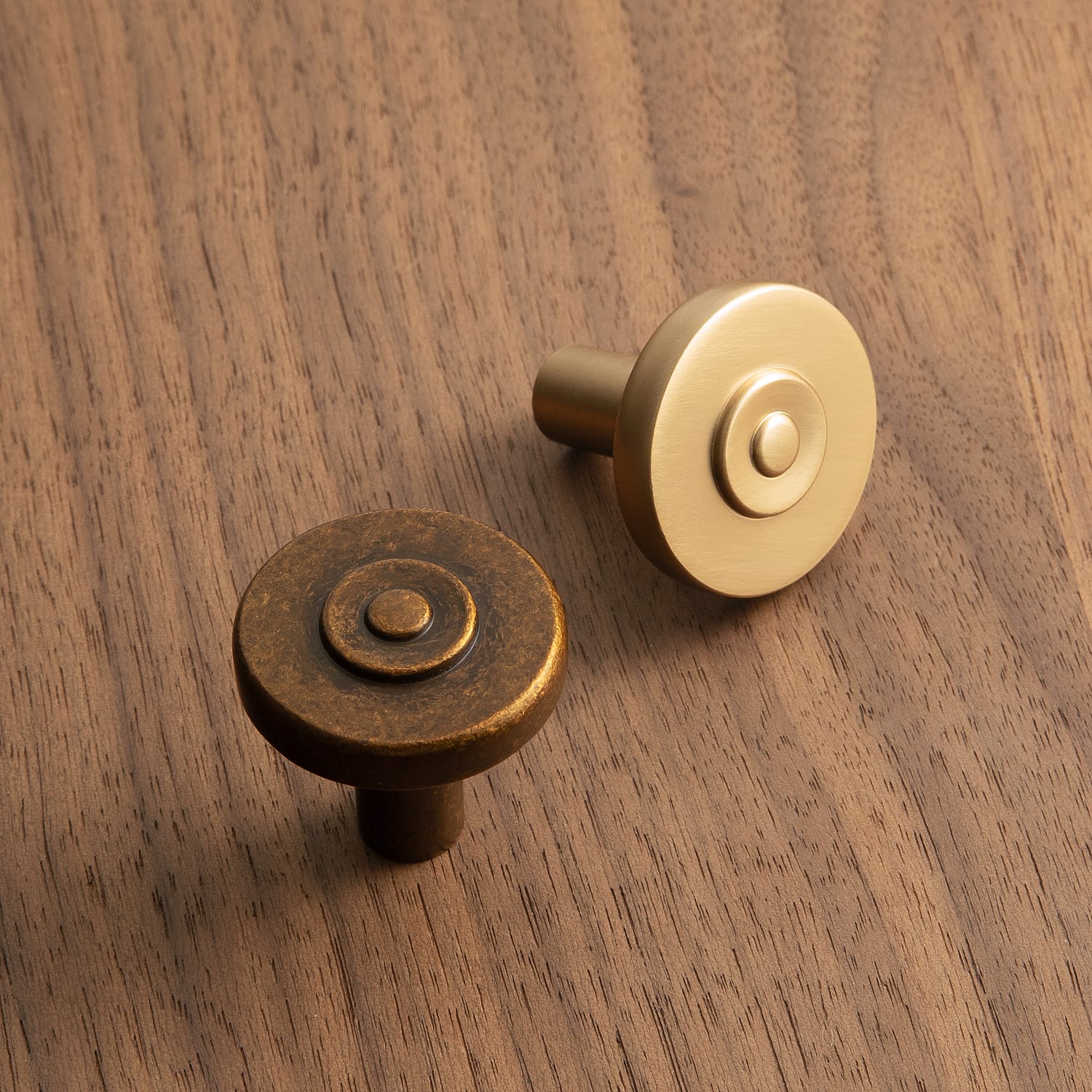 Goo-Ki Dual Concentric Flat Round Zinc Alloy Cabinet Knobs, Minimalist Retro Circular Drawer Knob
