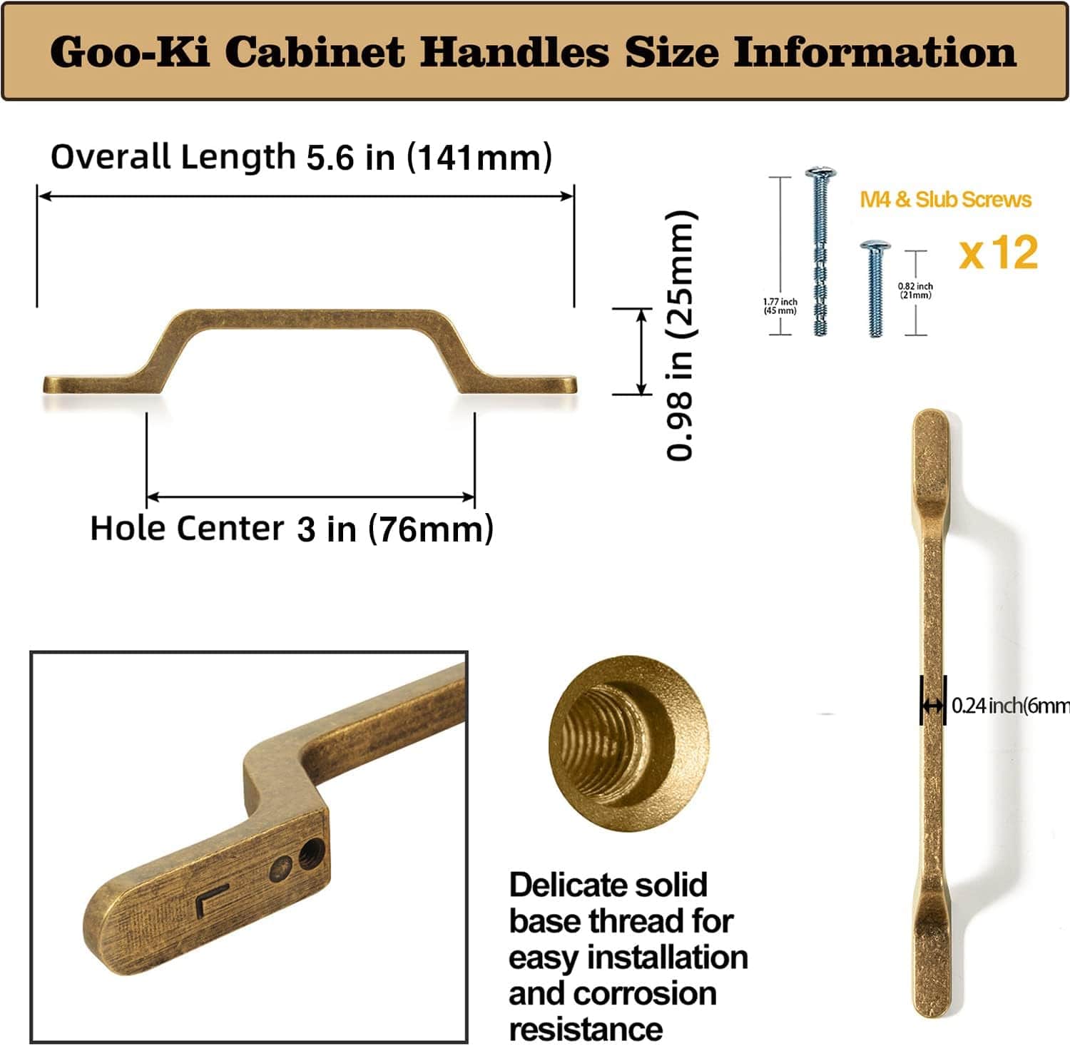 Goo-Ki European Style Retro Brass Drawer Pulls for Dresser Cupboard Vintage Bronze Bar Pulls