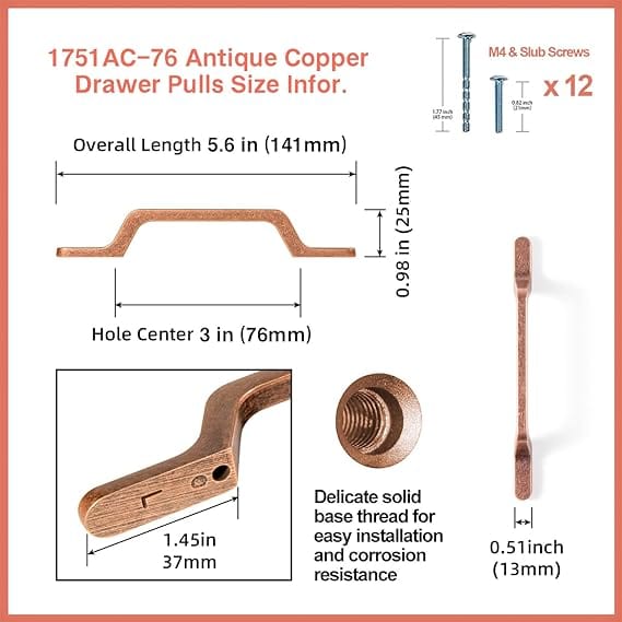 Goo-Ki European Style Retro Brass Drawer Pulls for Dresser Cupboard Vintage Bronze Bar Pulls