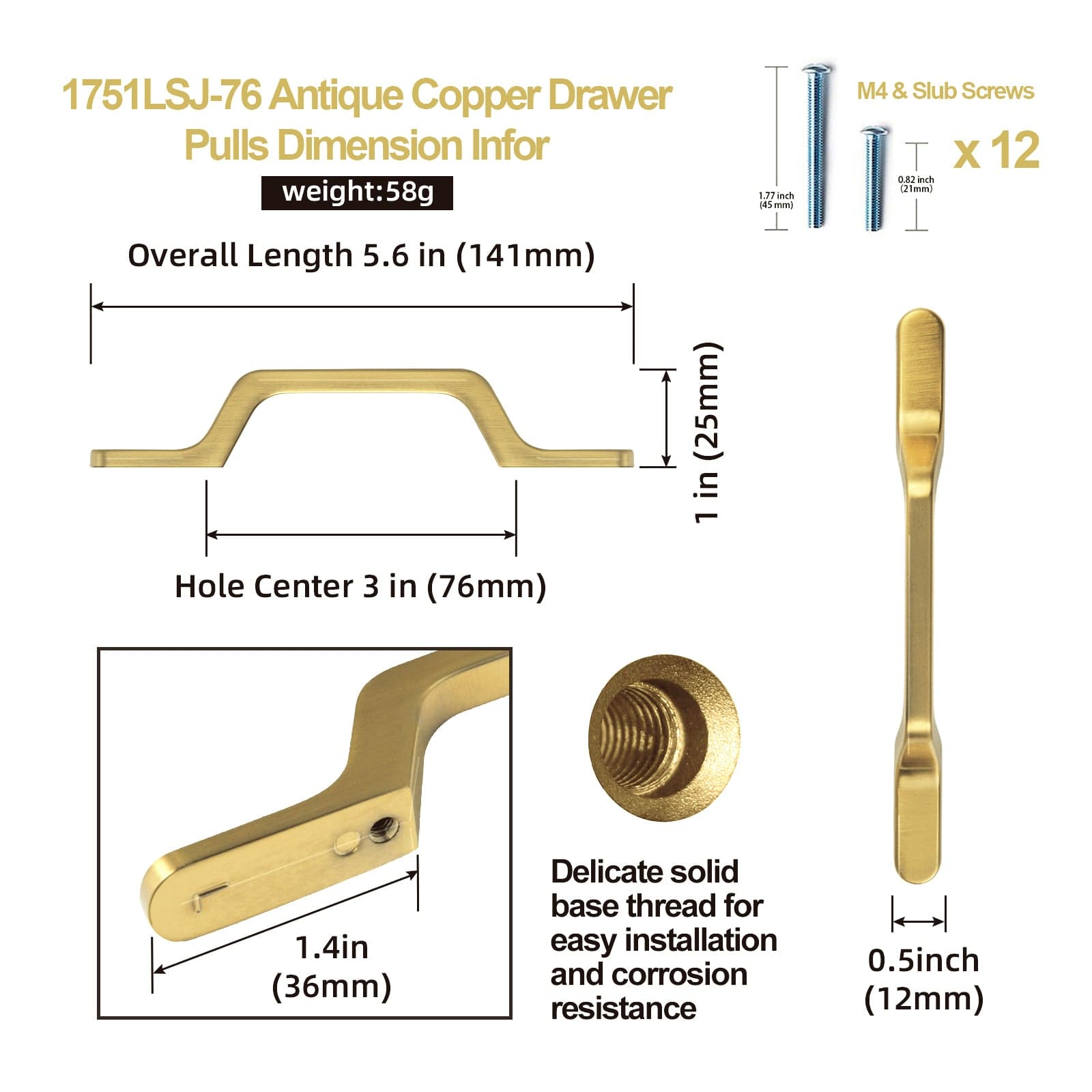 Goo-Ki European Style Retro Brass Drawer Pulls for Dresser Cupboard Vintage Bronze Bar Pulls