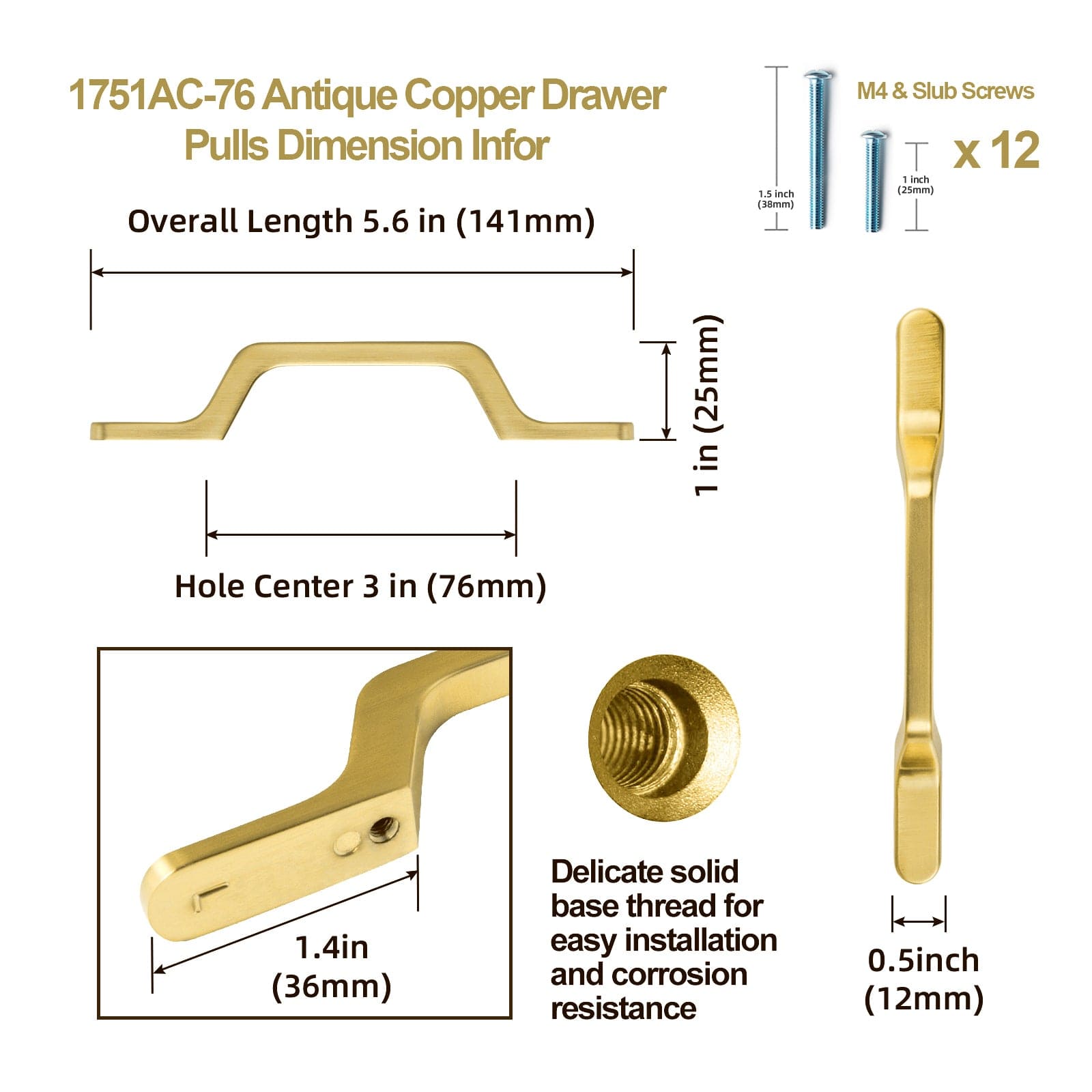 Goo-Ki European Style Retro Brass Drawer Pulls for Dresser Cupboard Vintage Bronze Bar Pulls