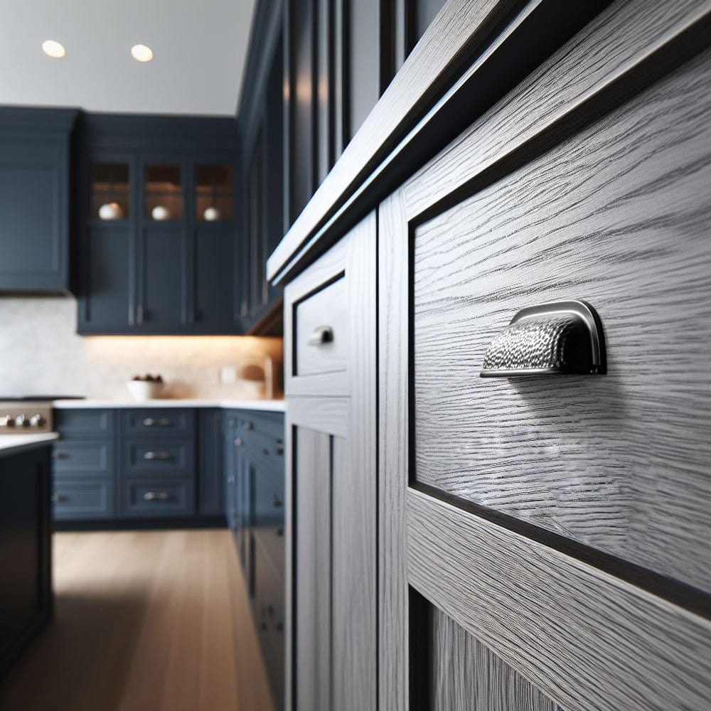 Goo-Ki Hammered Texture Cabinet Cup Pulls with Curved Edges Elegant Vintage Drawer Bin Handle for Kitchen