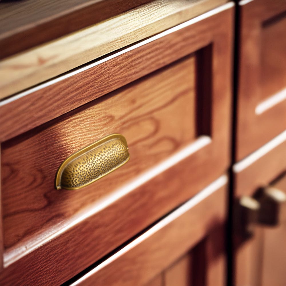 Goo-Ki Hammered Texture Cabinet Cup Pulls with Curved Edges Elegant Vintage Drawer Bin Handle for Kitchen